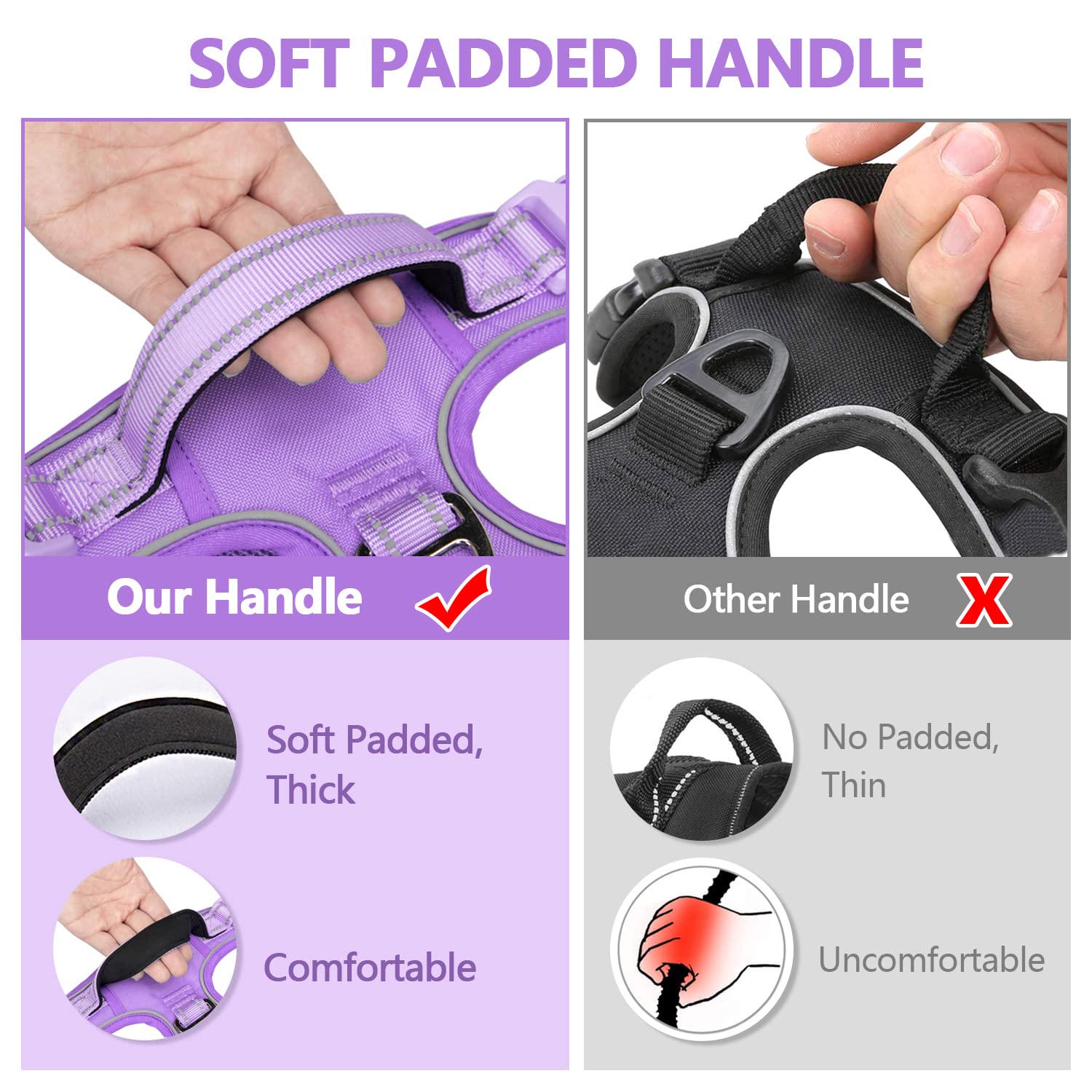 Poypet No Pull Dog Harness, No Choke Reflective Dog Vest, Adjustable Pet Harnesses With Easy Control Padded Handle For Small Medium Large Dogs(Light Purple Matching Trim,L)
