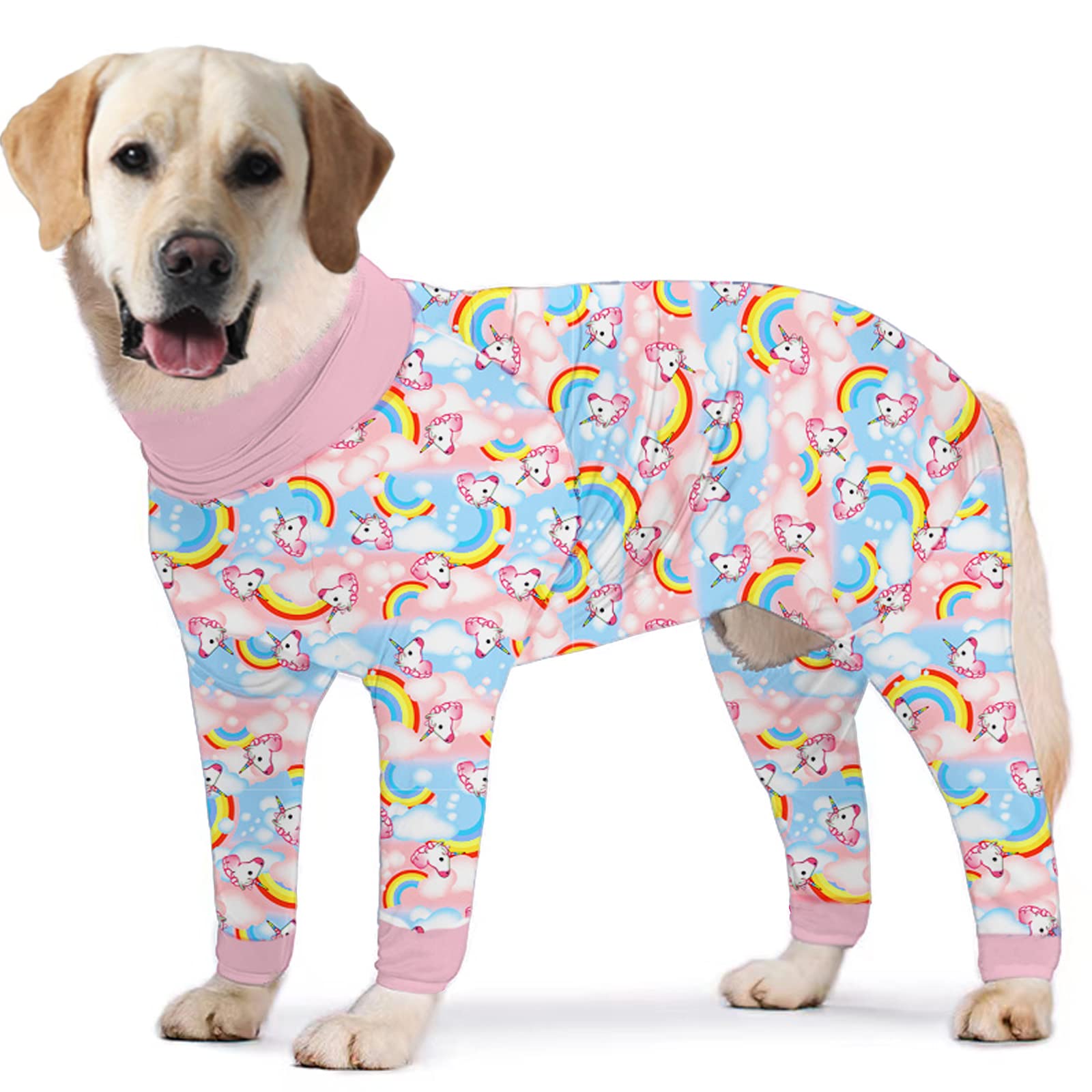 Pripre Unicorn Printed Long Sleeve Shirts Soft Pajamas Onesie Jumpsuit Prevent Licking Shedding Suit For Large Dogs (Pink, 3Xl)