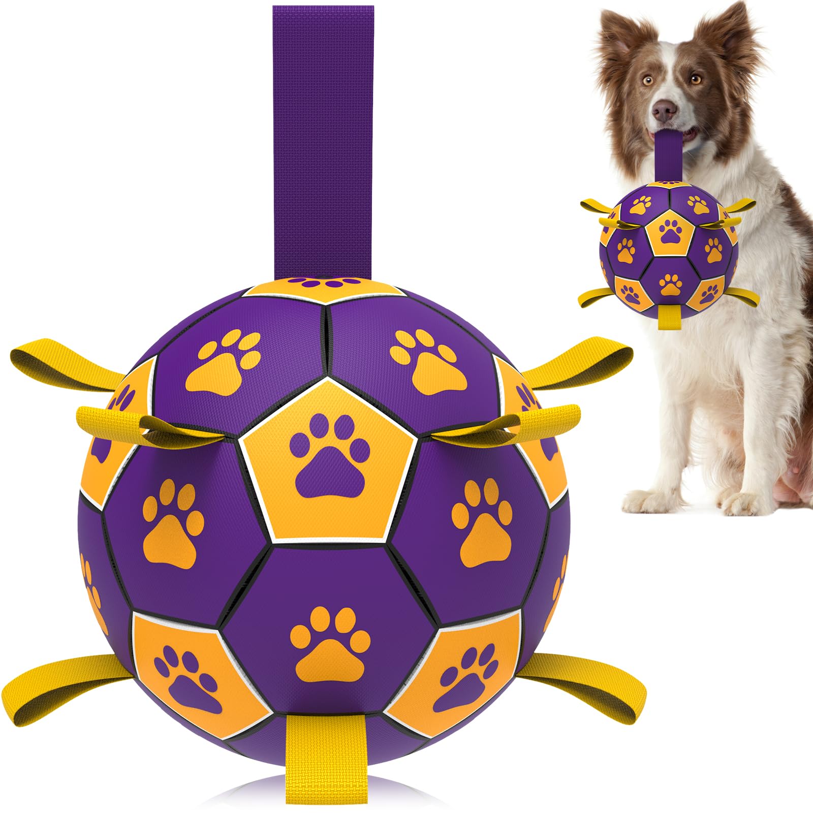 Qdan Dog Ropes Toys Soccer Ball With Straps, Interactive Dog Toys For Tug Of War, Puppy Birthday Gifts, Dog Tug Toy, Dog Water Toy, Durable Dog Balls For Medium & Large Dogs（8 Inch）