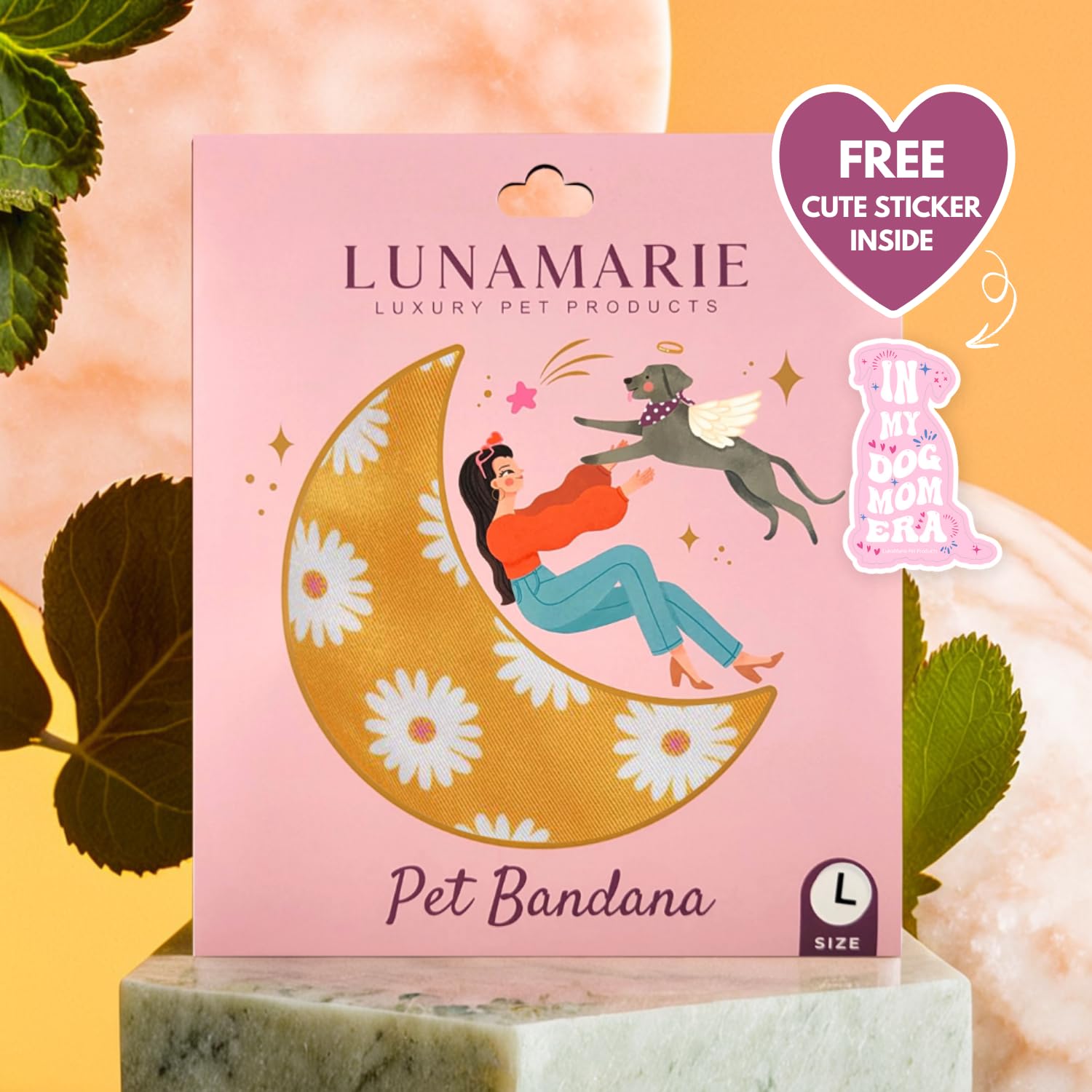 Lunamarie - Luxury Pet Birthday Bandanas -Premium & Silky Poly Fabric | 100% Handmade | Custom Shape Dual Layered (Daisies, Smal