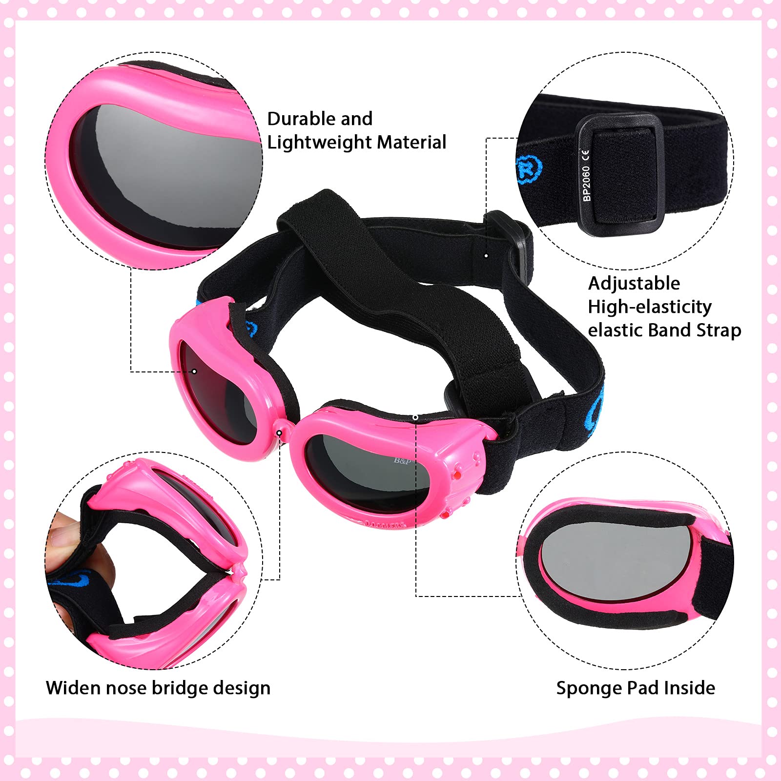 Small Dog Helmet Goggles Uv Protection Doggy Sunglasses Pet Dog Glasses Motorcycle Hard Safety Hat With Adjustable Belt Windproof Snowproof Eye Head Protection For Puppy Riding, S Size (Pink)