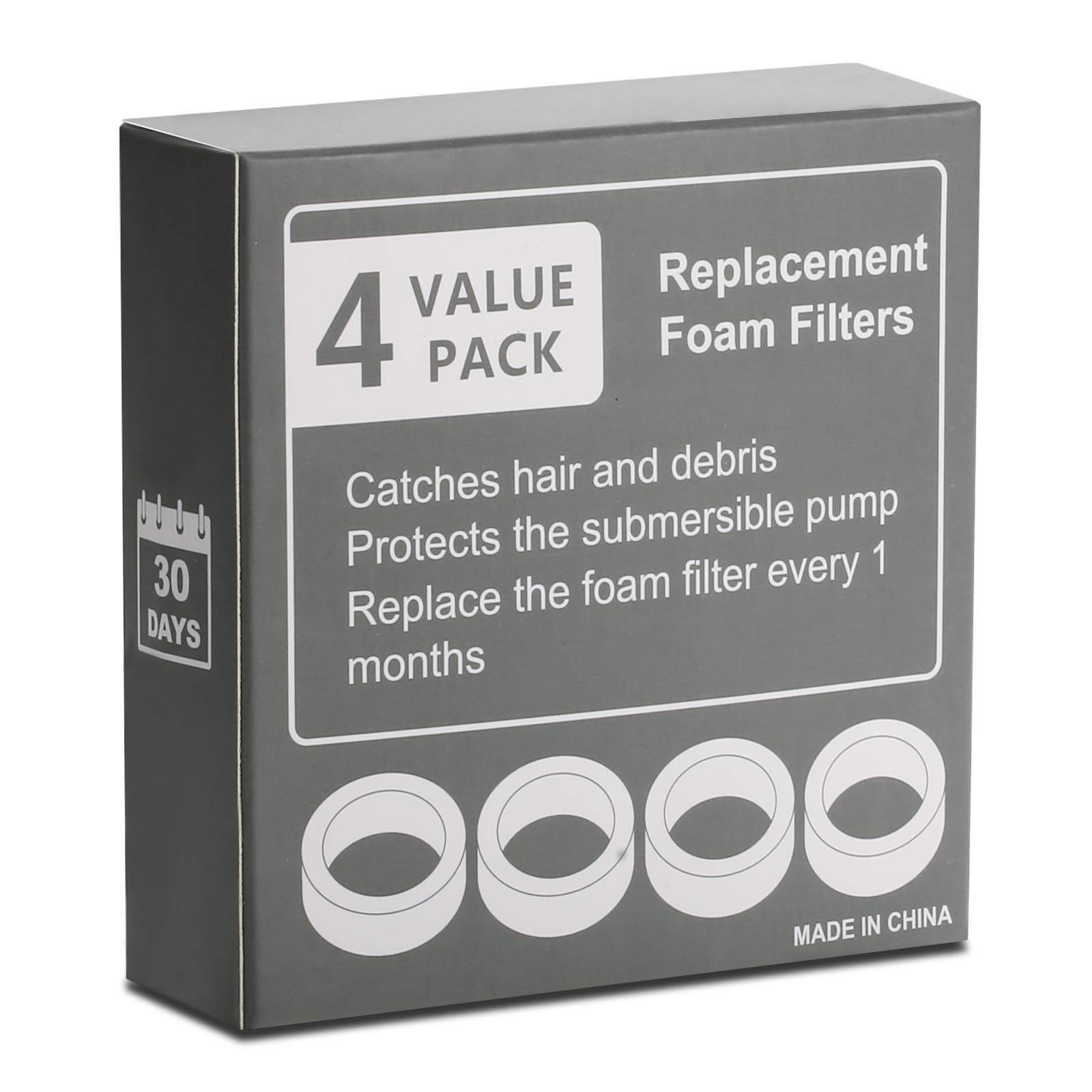 Ipettie Water Fountain Sponge, Or Foam Filters For Ipettie Stainless Steel Cat Drinking Fountain, Ip-670-S4, 4 Packs