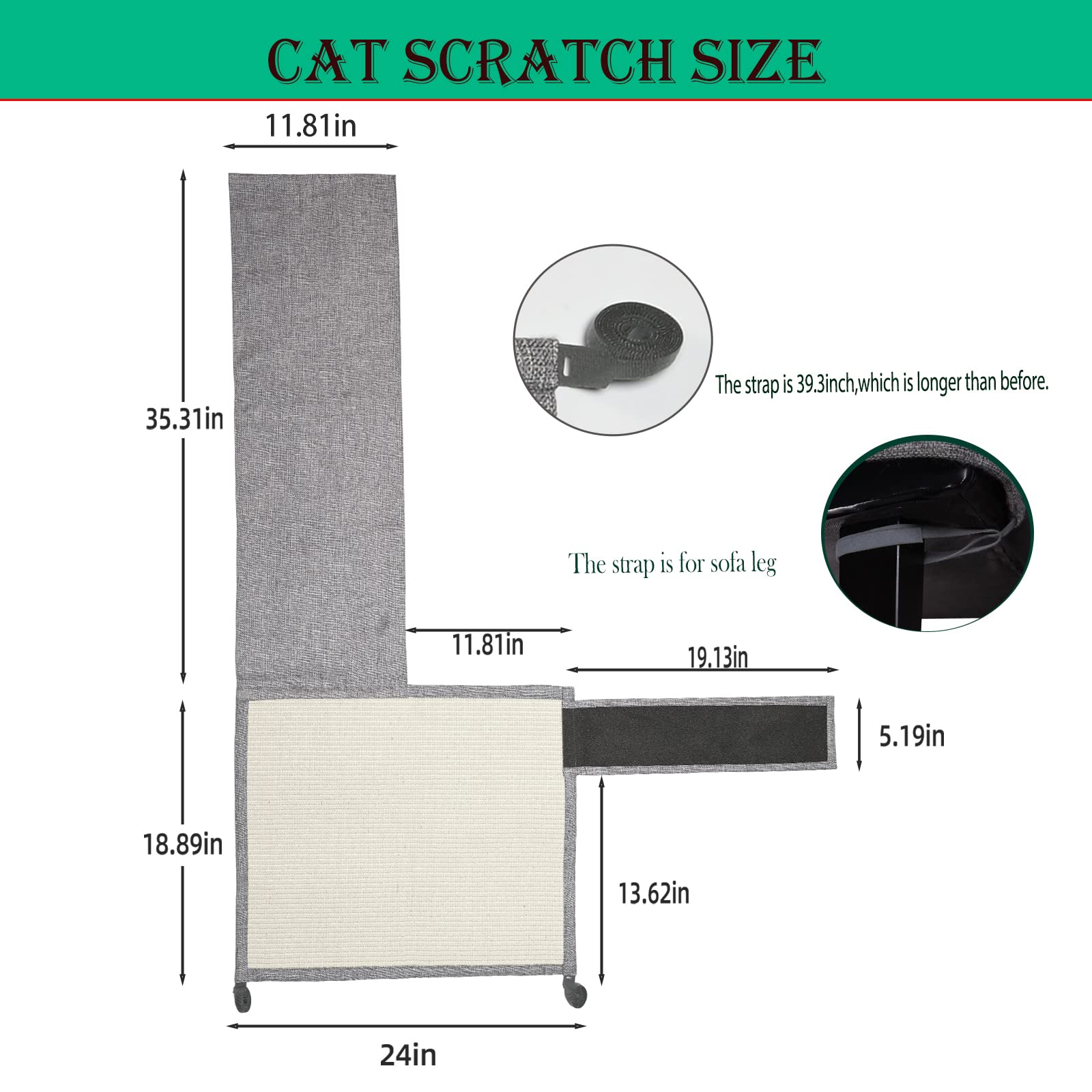 Cat Scratch Couch Sofa Protector With Natural Sisal For Protecting Furniture Couch Chair Sofa Light Grey