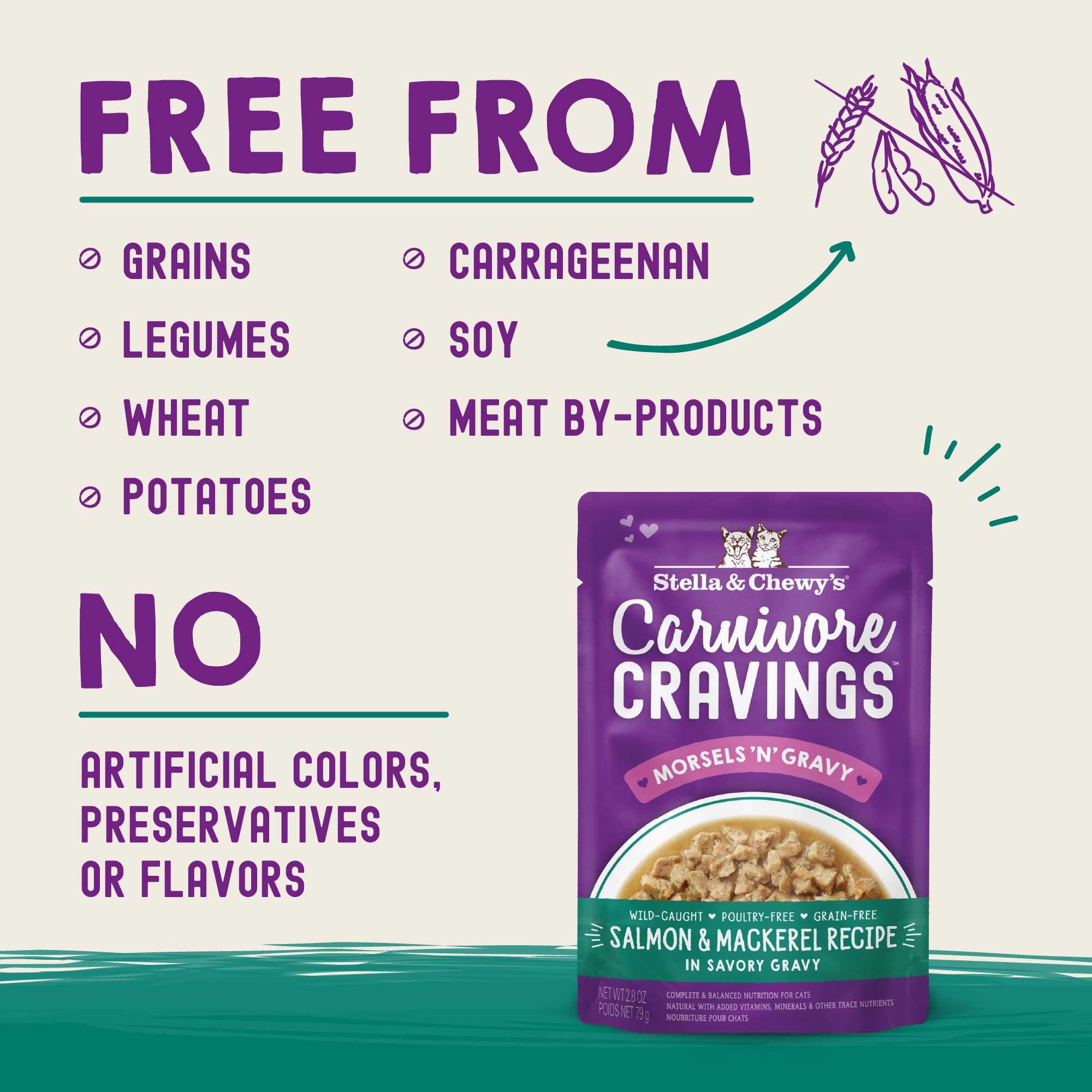 Stella & Chewys Carnivore Cravings Morsels & Gravy Salmon & Mackerel Recipe Wet Cat Food Pouches - (2.8 Ounce Pouch, Case of 12)