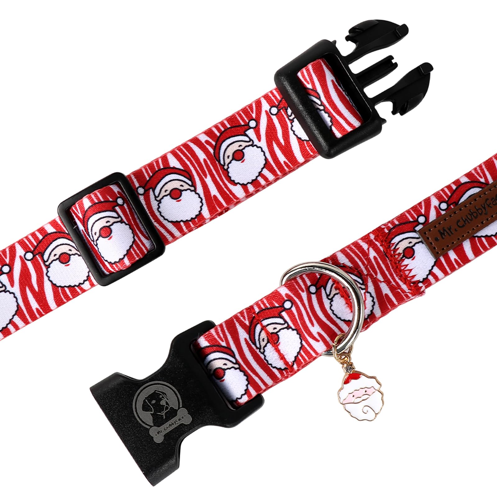 Mr. Chubbyface Christmas Dog Collar,Santa Claus Pattern Dog Collar, Cute Adjustable Christmas Santa Collar For Small Medium Larg