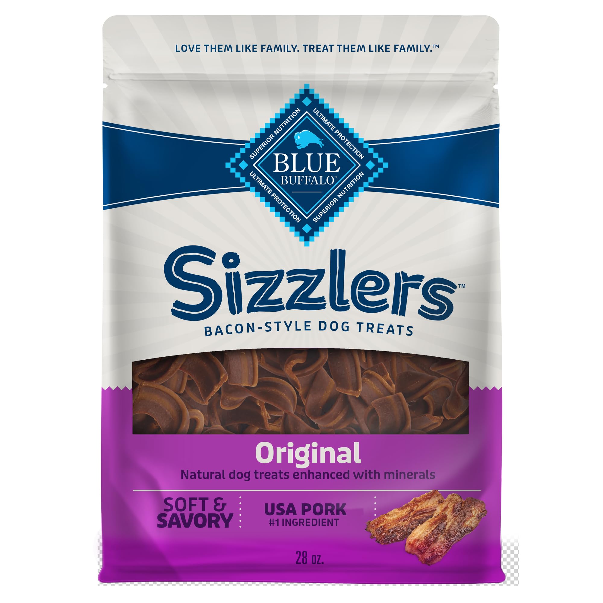 Blue Buffalo Sizzlers Bacon-Style Original Flavor Dog Treats with Real USA Pork 28 oz.