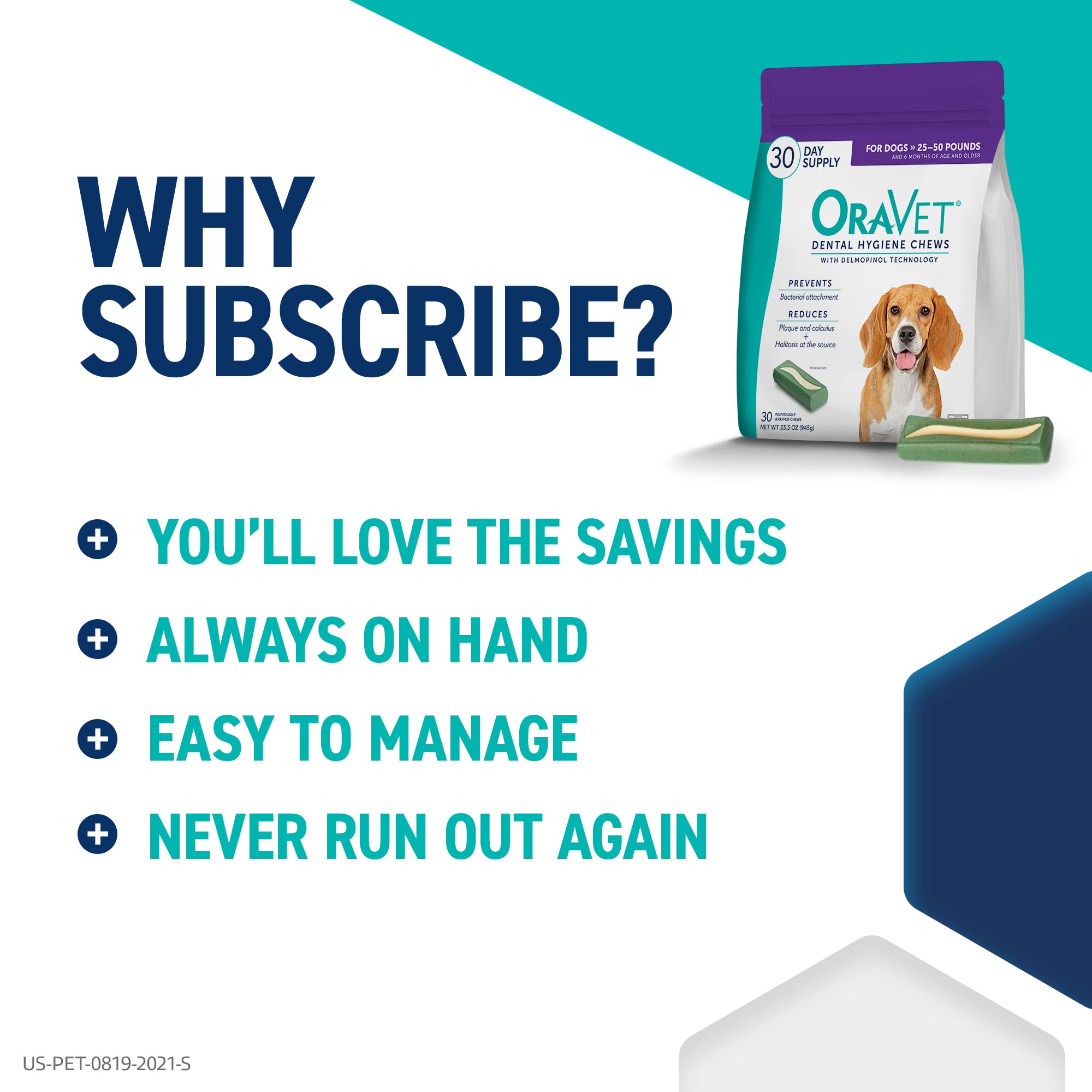 ORAVET Dental Chews for Dogs, Oral Care and Hygiene Chews (Medium Dogs, 25-50 lbs.) Purple Pouch, 14 Count