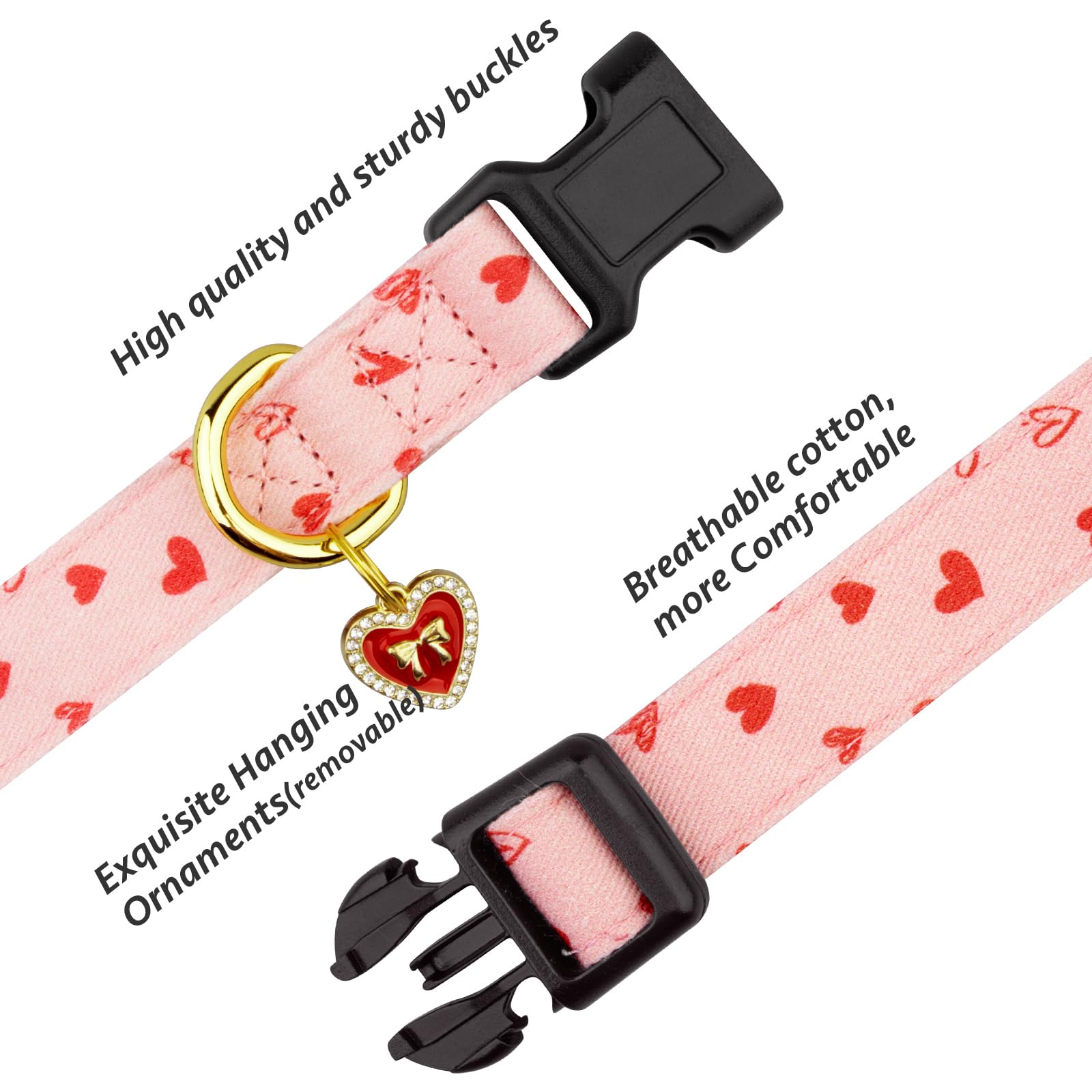 Cotton Handmade Dog Collar Cute And Distinctive Patterns Pink Heart With Pendant For Girl Boy Dogs Collars L