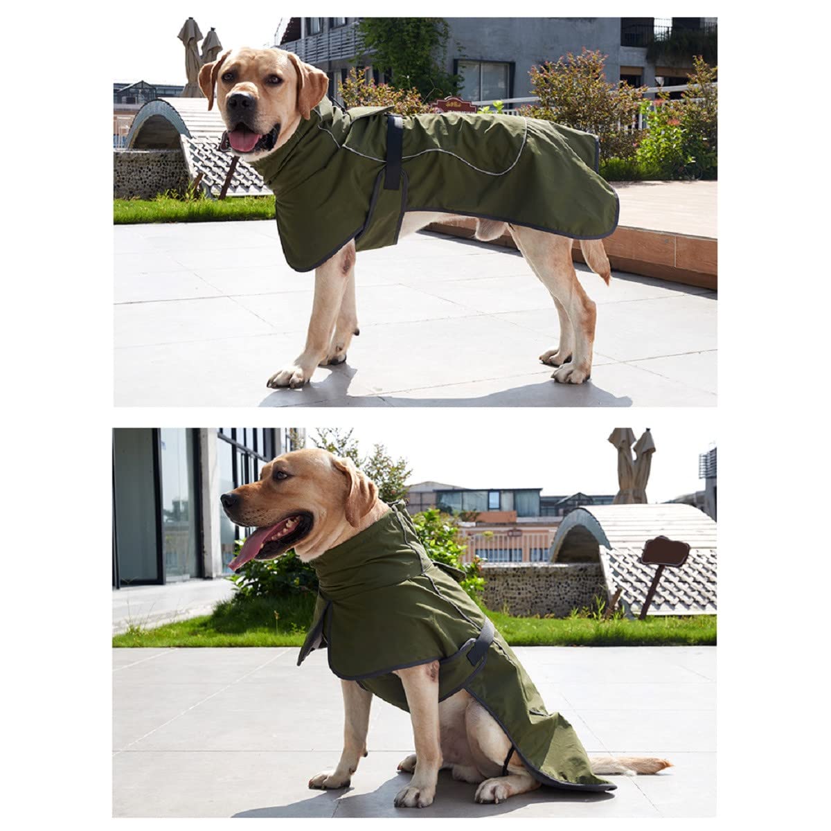 Dog Raincoat - Waterproof Dog Winter Jackets Windproof Coat with Velvet Inner Winter Dog Rain Coat with Reflective Strip,Green X
