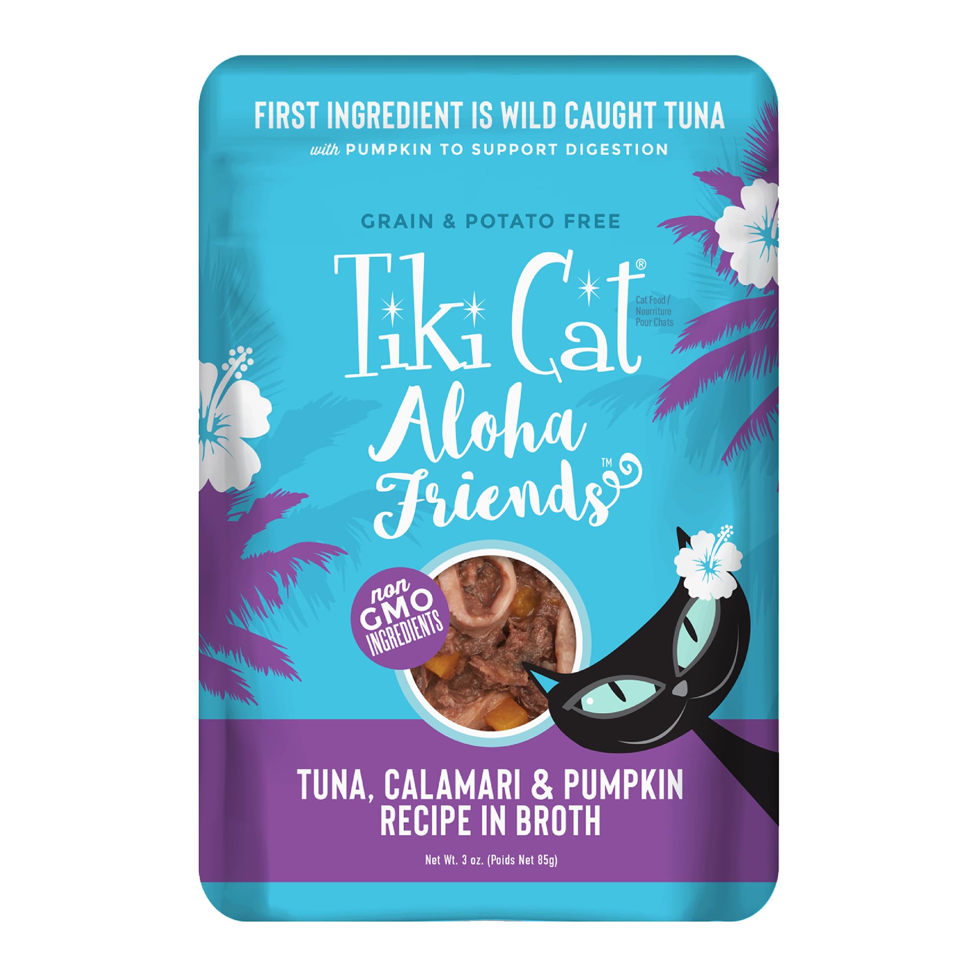Tiki Cat Aloha Friends, Tuna, Calamari & Pumpkin, Grain-Free & High Moisture, Wet Cat Food for All Life Stages 3 oz. Pouch (Pack