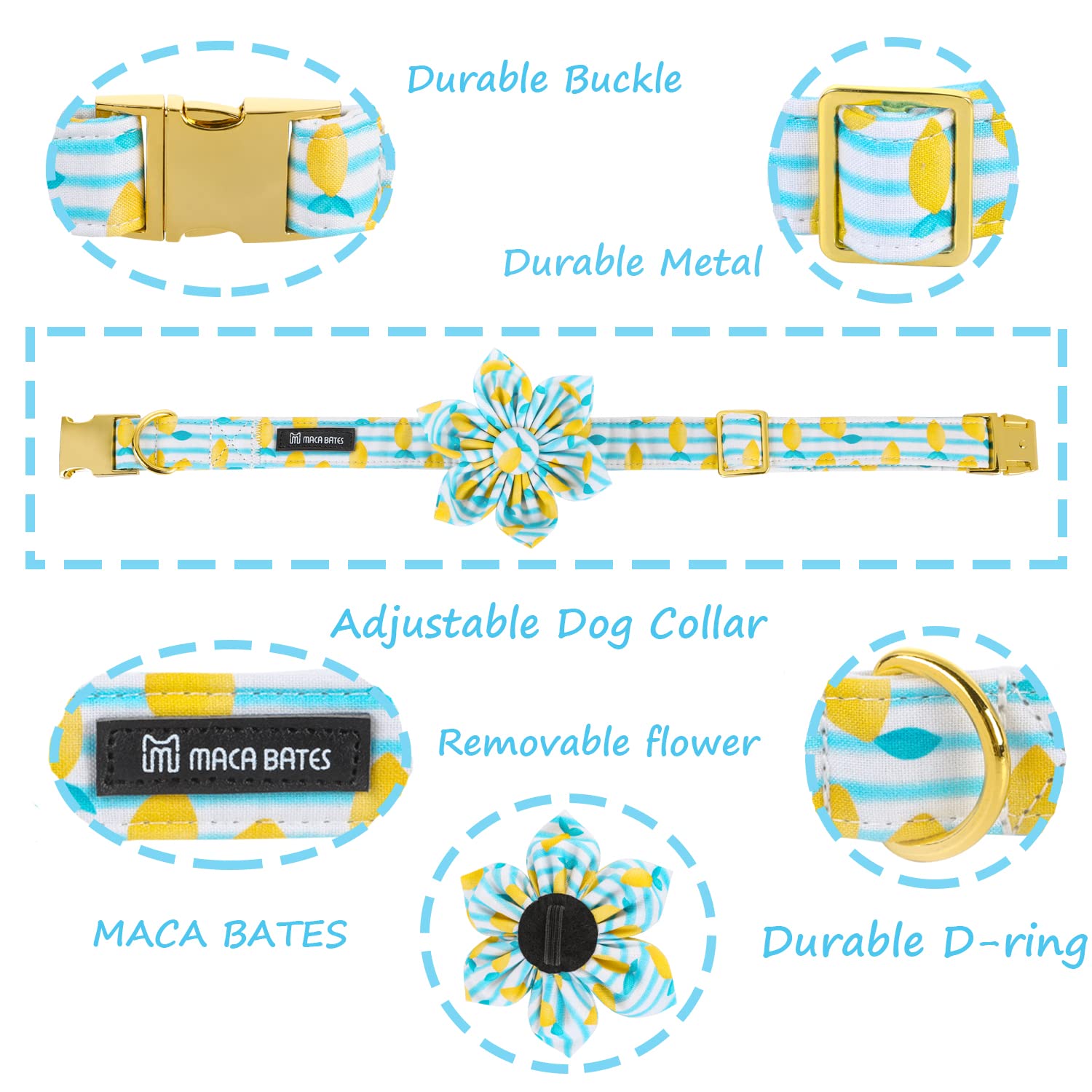 Maca Bates Flower Summer Lemon Dog Collar With Flowers For Dogs Adjustable Breakaway Bloom Cute Collars Accessories Birthday Gif