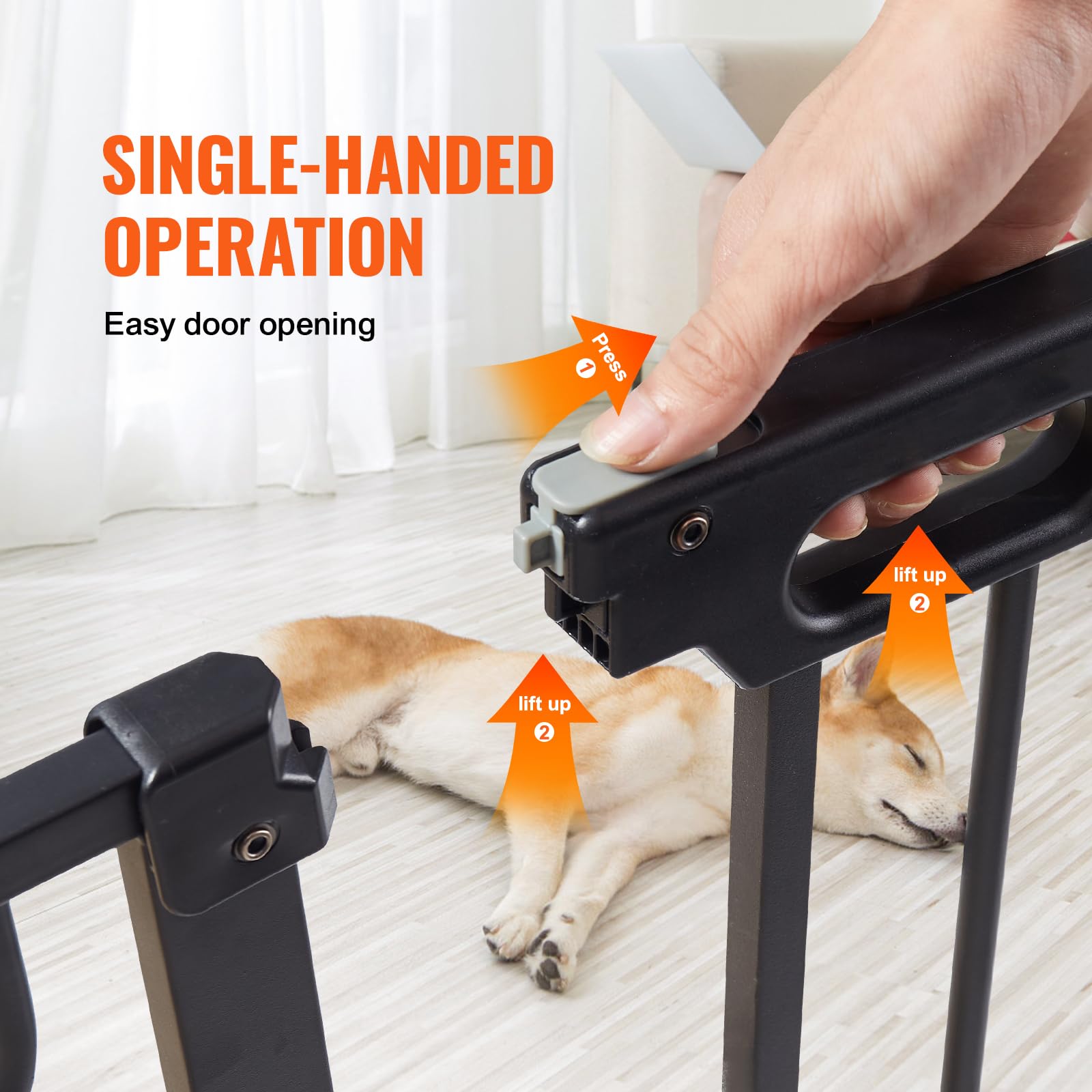 VEVOR 29.5-46.4 Extra Wide Safety Gate for Stairs, Auto Close Dog Gate for The House, Easy Install Pressure Mounted Pet Gates fo