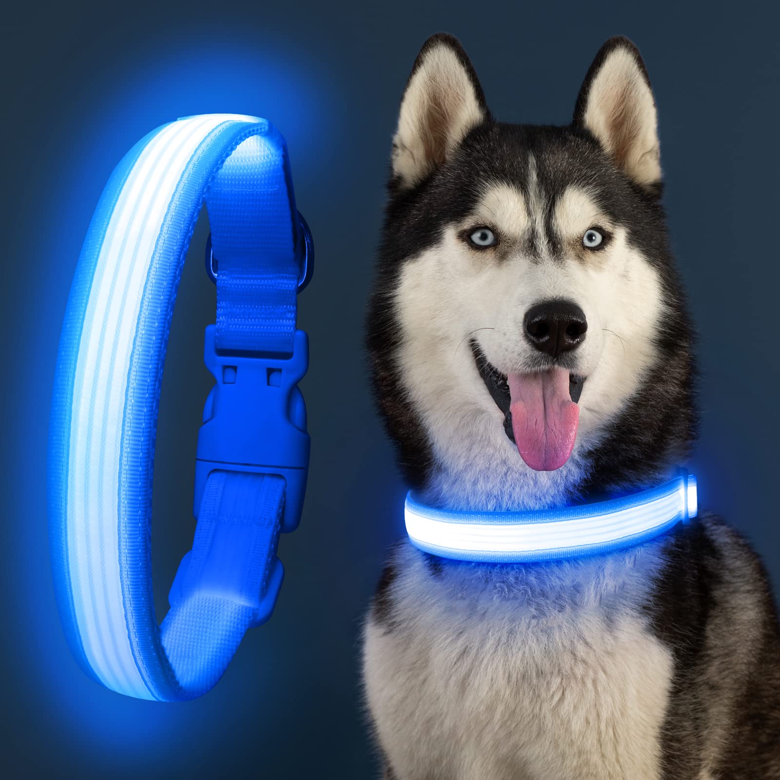 Yfbrite Light Up Dog Collar, Rechargeable Led Dog Collar, Flashing Dog Collar, Adjustable Reflective Dog Collar Safety Glowing A