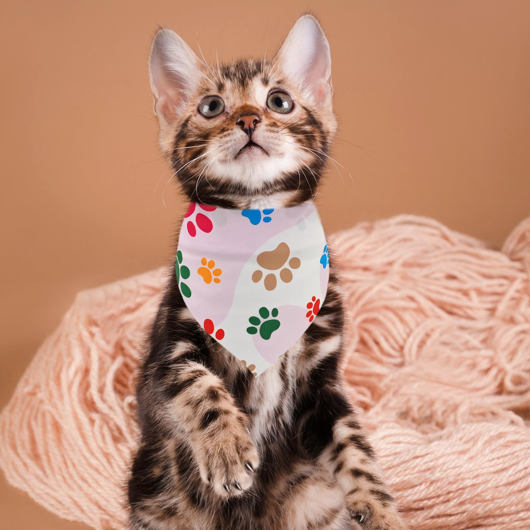 Pai Sence 7 Pcs Paw Print Dog Bandanas For Small Dog Kittens 18 Inch Polyester Dogs Bandana For Puppy Doggy Xs Scarves Party Gro