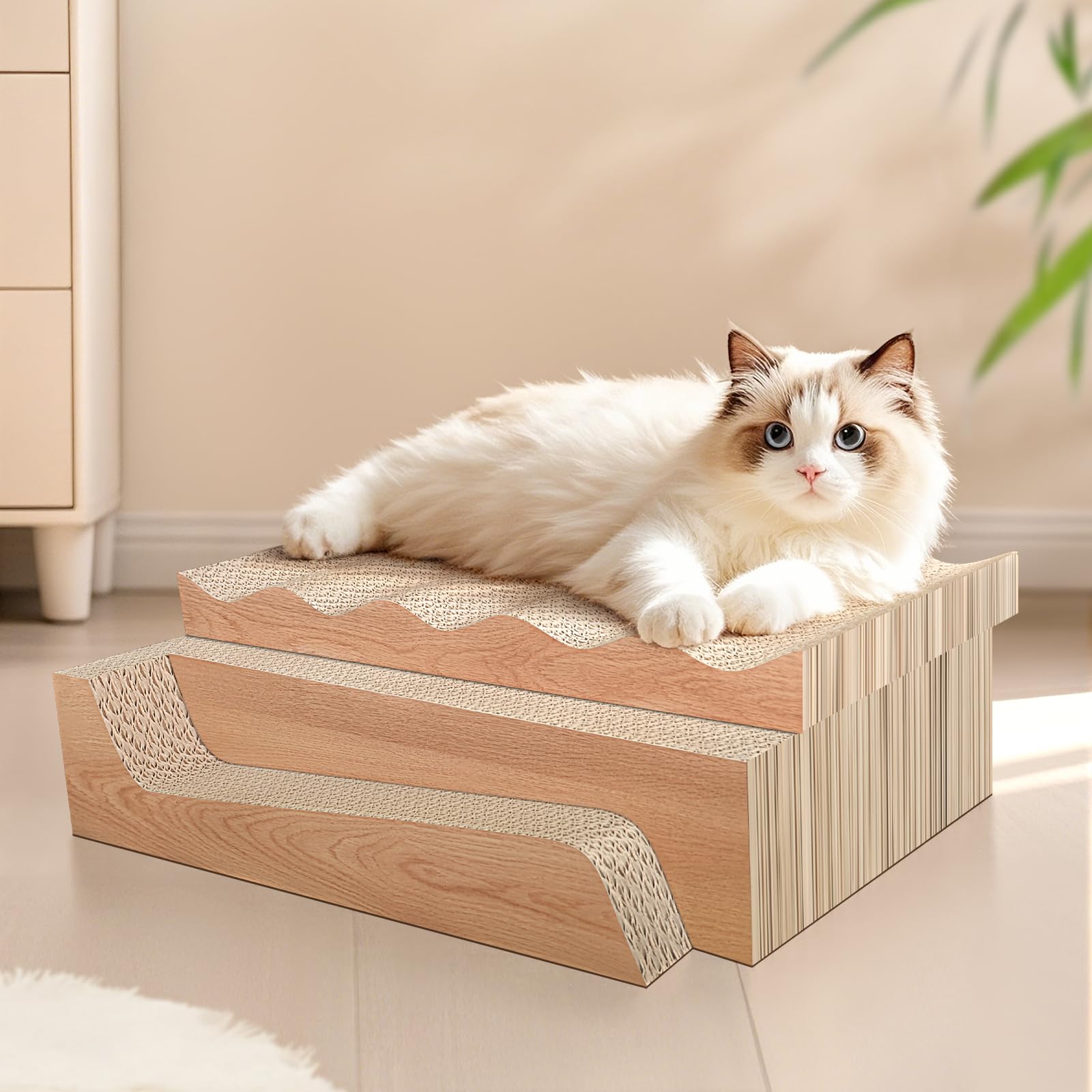 Cat Scratch Pad- 3 In 1 Corrugated Cardboard Cat Scratcher For Indoor Cats, Professional Cat Scratching Board For Adult Cats, Ca