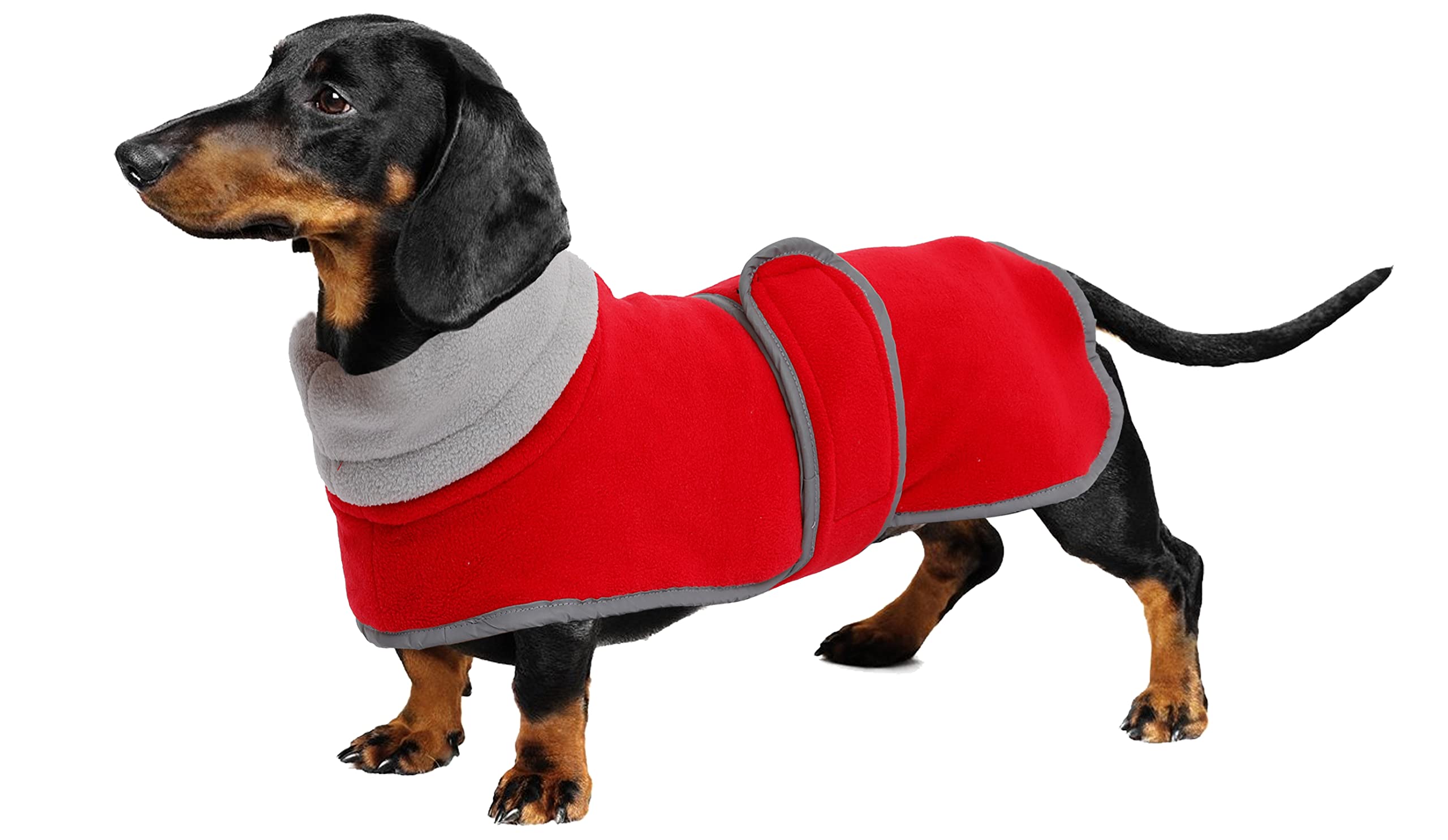 Dog Jacket, Dog Coat Perfect For Dachshunds, Dog Winter Coat With Padded Fleece Lining And High Collar, Dog Snowsuit With Adjustable Bands-Red-Xl