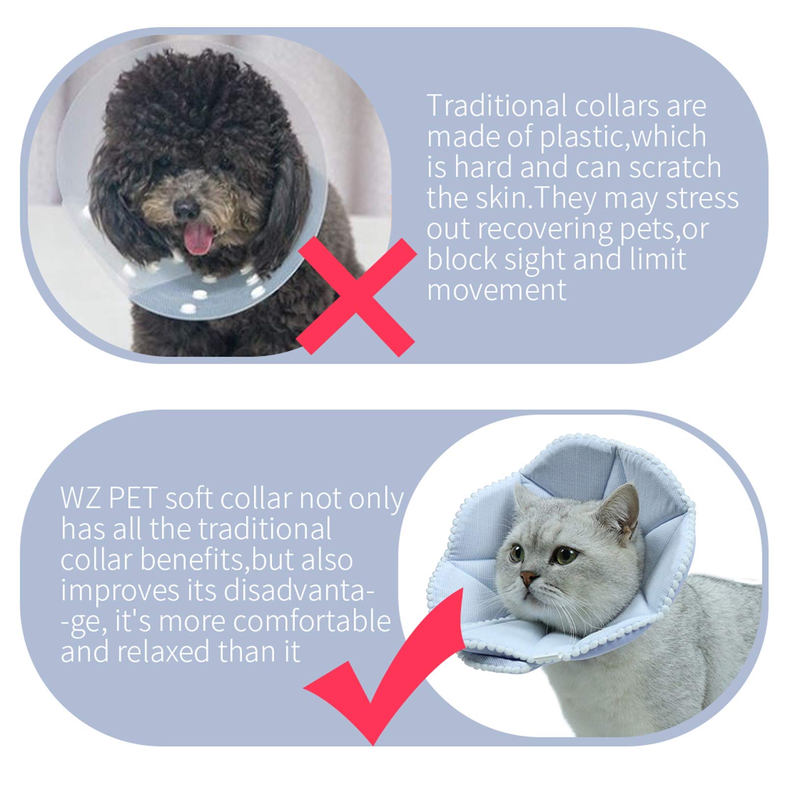 WZ PET Soft cat Recovery collar,Adjustable Dog cat cone,Dog Protective cone collar After Surgery,for cats and Puppy,Small,Blue