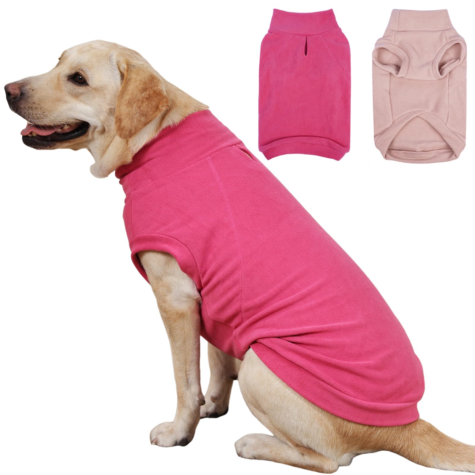 IECOii 2 Pack 3XL Dog Sweater - Fleece Pullover Vest for Large Breeds, Warm Stretchy Fall Winter Coat with Leash Hole, Labrador 