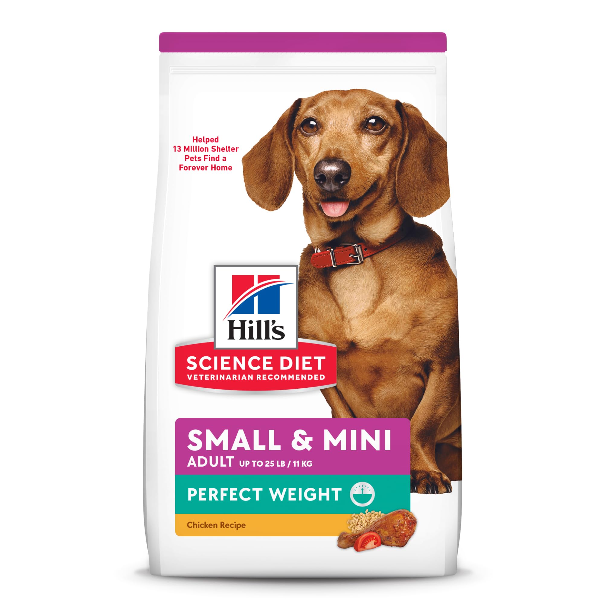 Hills Science Diet Perfect Weight, Adult 1-6, Small & Mini Breeds Weight Management Support, Dry Dog Food, Chicken Recipe, 4 lb