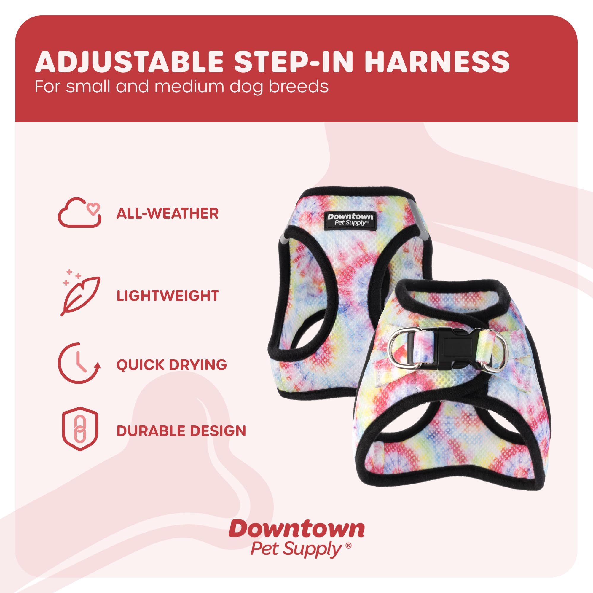 Downtown Pet Supply Step In Dog Harness For Small Dogs No Pull, Small, Tie Dye Traditional - Adjustable Harness With Padded Mesh