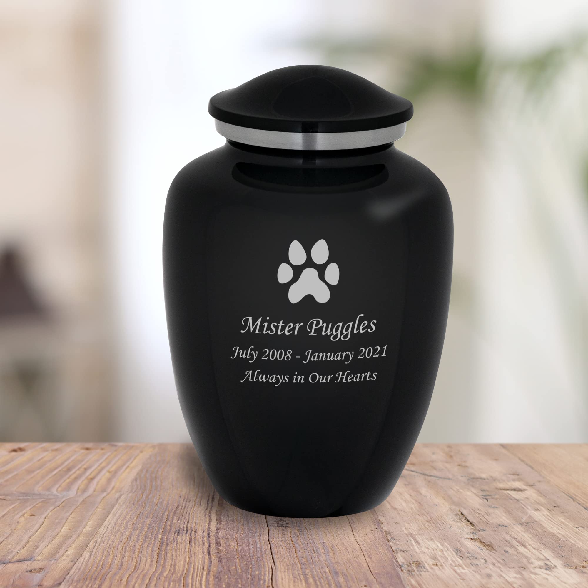 Mainely Urns Homage Large Custom Engraved Dog Paw Cremation Urn For Pet Ashes - Vase Style Pet Urn - 200 Cubic Inch Capacity -Pe