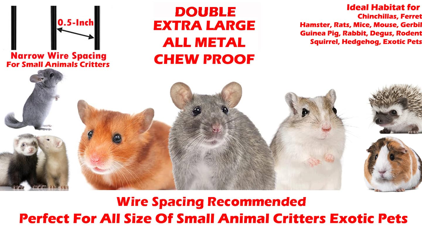 Mcage 54" Wrought Iron Double Center Divider Cage for Guinea Pigs, Ferrets, & More - White Vein, Metal, Model BG113