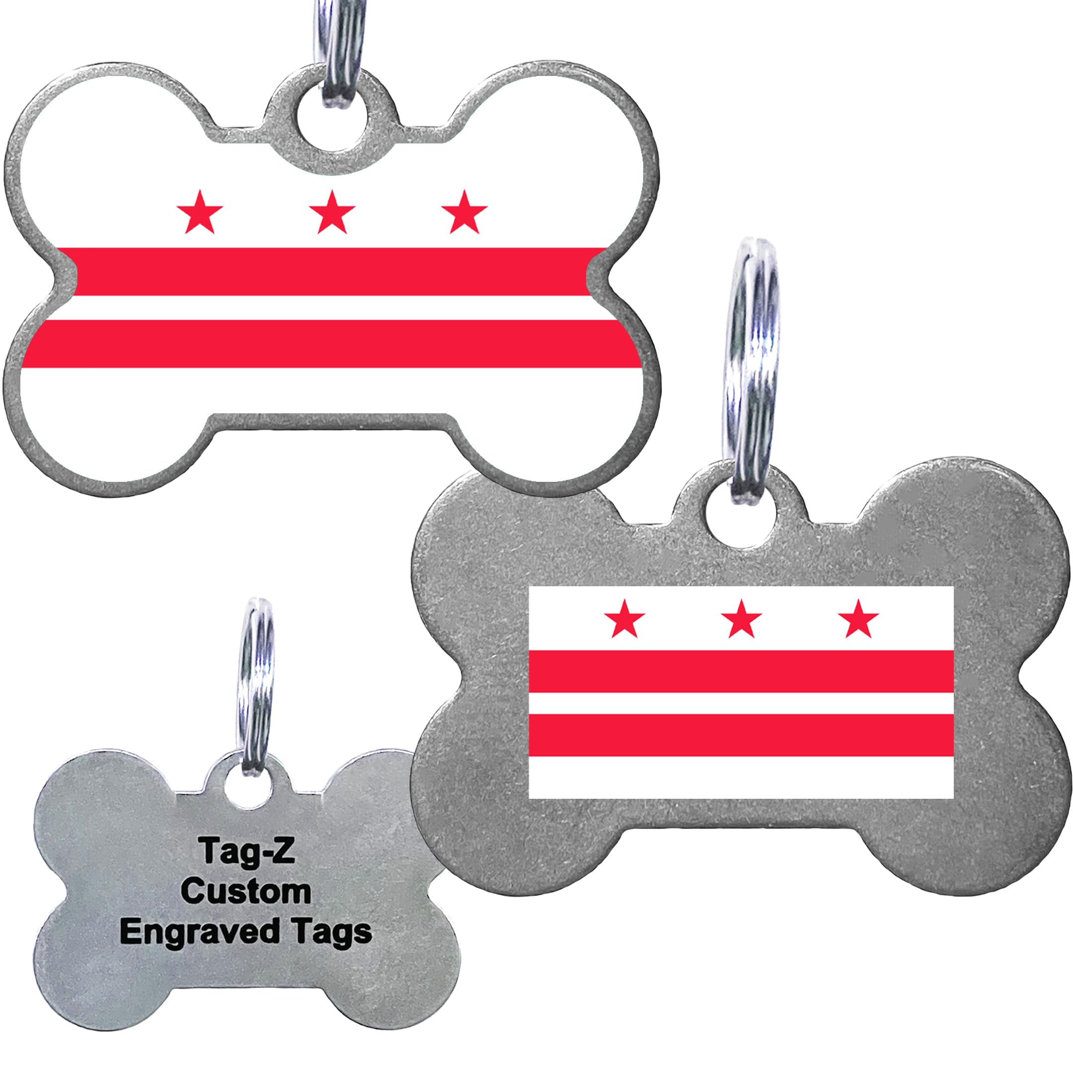 Washington Dc Flag Pet Id Tags, Custom Printed And Laser Engraved Bone