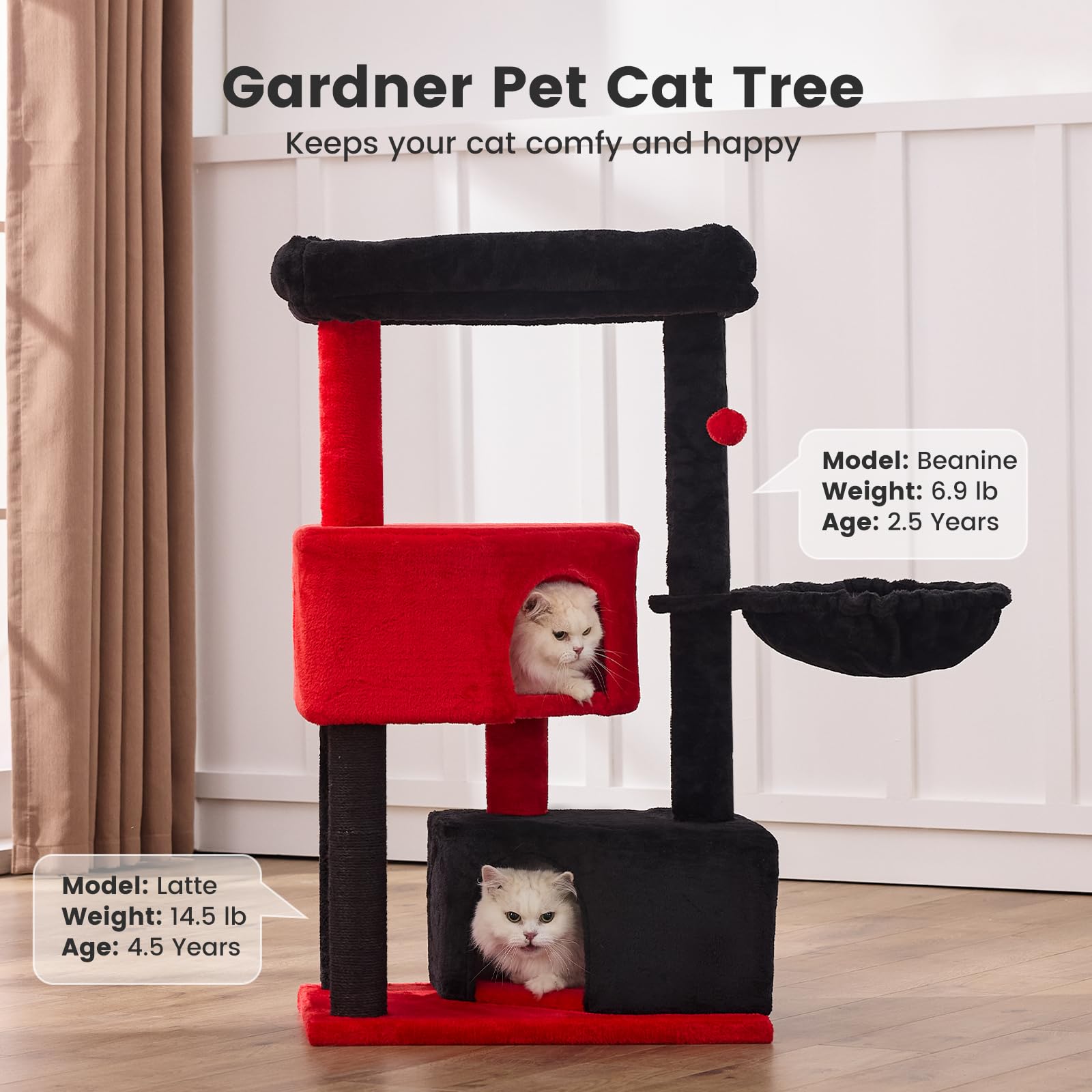 Gardner Pet Gothic Cat Tree for Medium-Large Cats, 41" Tall, Heavy Duty with 2.8in Posts, Engineered Wood, Washable Perches