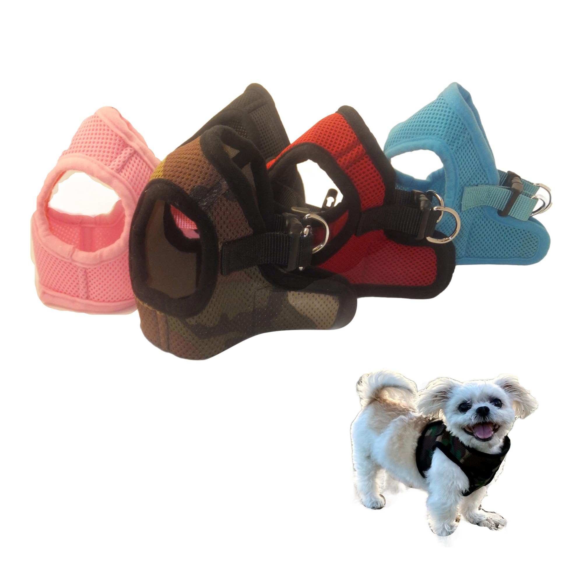Snazzi Pet Soft Mesh Comfy Step In Dog Vest Harness Tiny Xs Small Dogs 2-16 Lbs Teacup Mini Toy Puppy (Camo, Xs 9.5'-11.5' 2-4 Lbs)