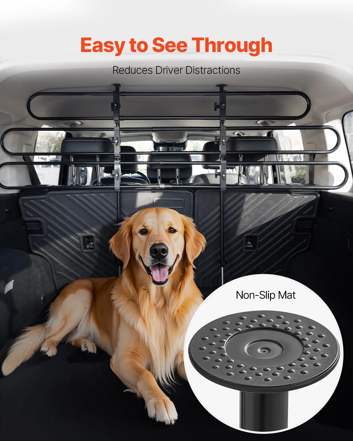 VEVOR Dog Car Barrier, Adjustable Universal-Fit Vehicle Pet Barrier for Cars, Trucks and SUVs, Easy to Install Dog Car Gate - St