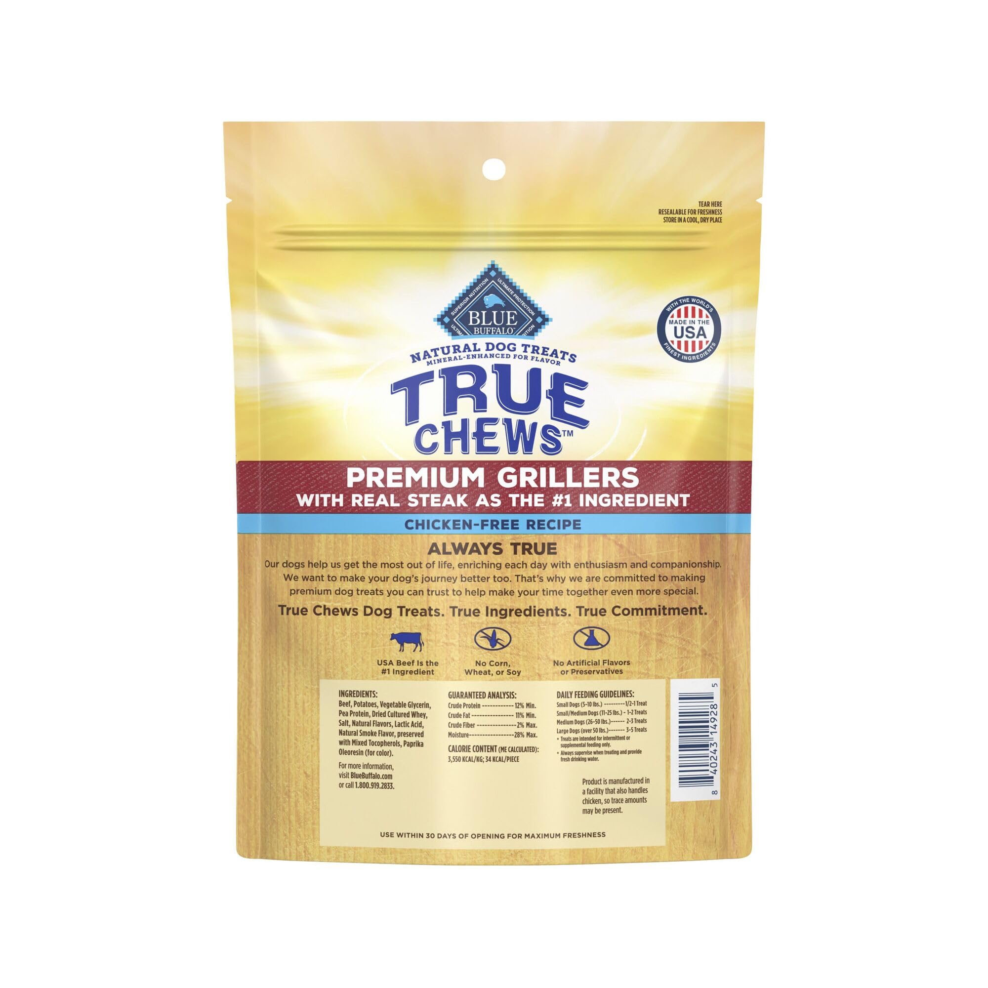 Blue Buffalo True Chews Premium Grillers Dog Treats, Made in the USA with Natural Ingredients, Steak, 10-oz Bag
