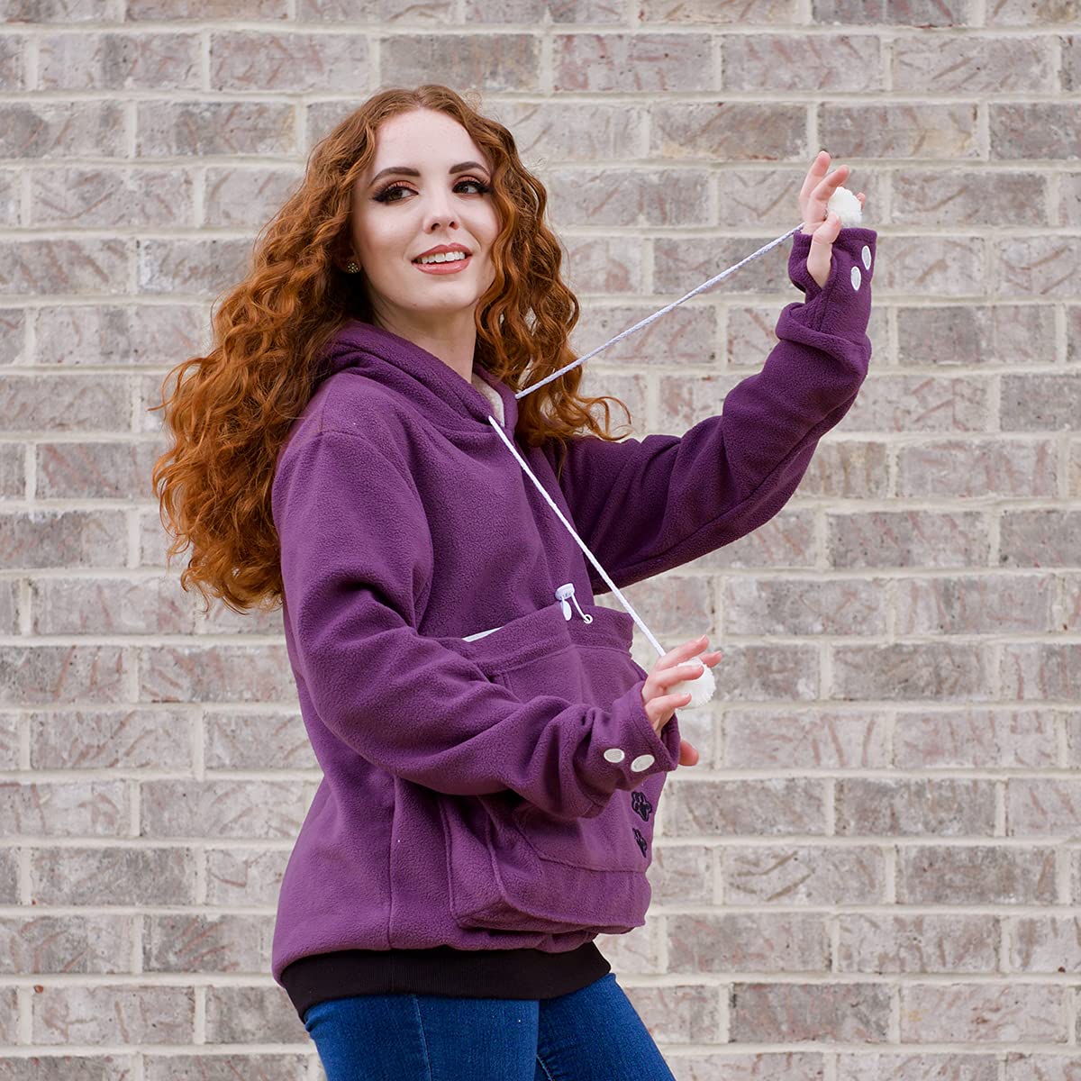 Kei Tomlison Unisex Big Pouch Hoodie Long Sleeve Pet Dog Holder Carrier Sweatshirt (Small, Purple-Fleece)