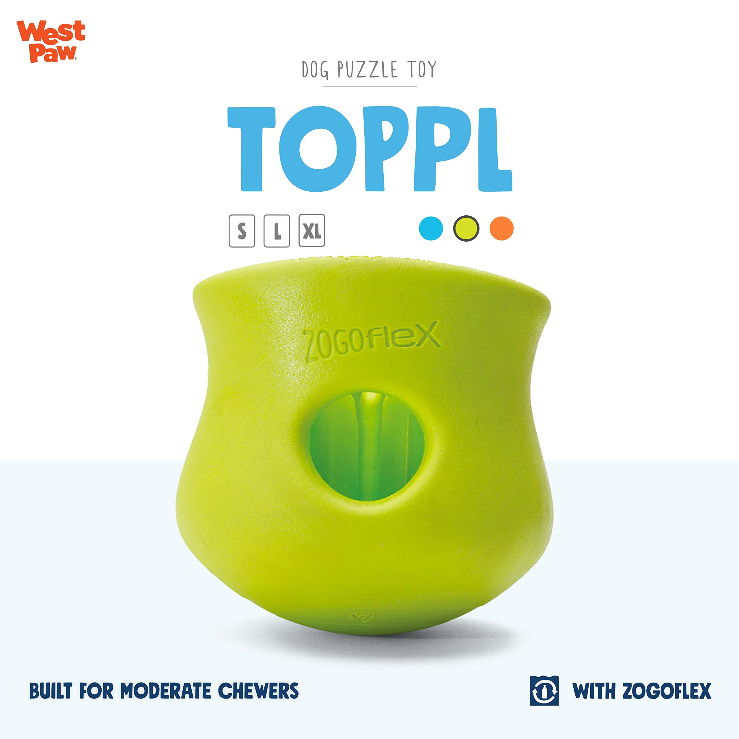 WEST PAW Zogoflex Toppl Interactive Treat Dispensing Dog Puzzle Play Toy, 100% Guaranteed Tough, It Floats!, Made in USA, Large,