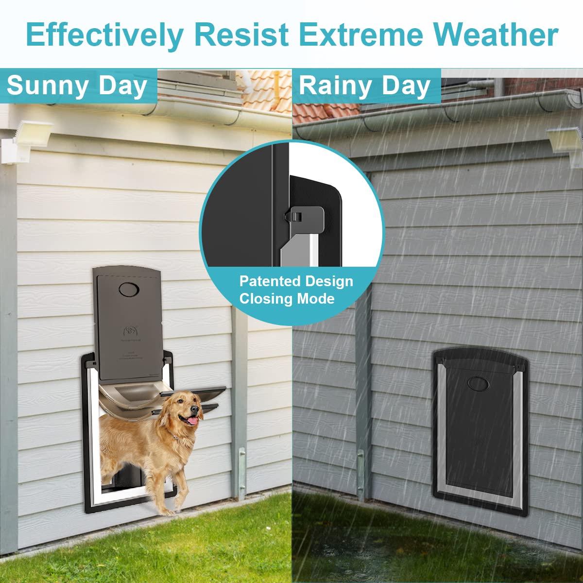 Clawjaw Doggy Door For Wall, Metal Frame And Telescopic Tunnel Pet Door, Double-Sided Wind Deflector And Magnetic Flaps, Easy To