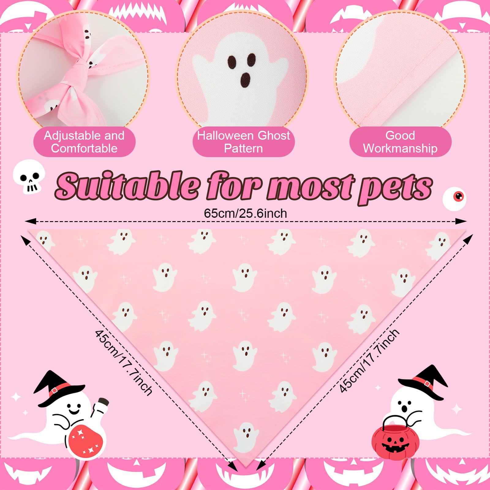 Weewooday 12 Pieces Pink Halloween Dog Bandanas Pumpkin and Ghost Bandanas for Dogs Triangle Kerchief Scarf Bibs for Small Mediu
