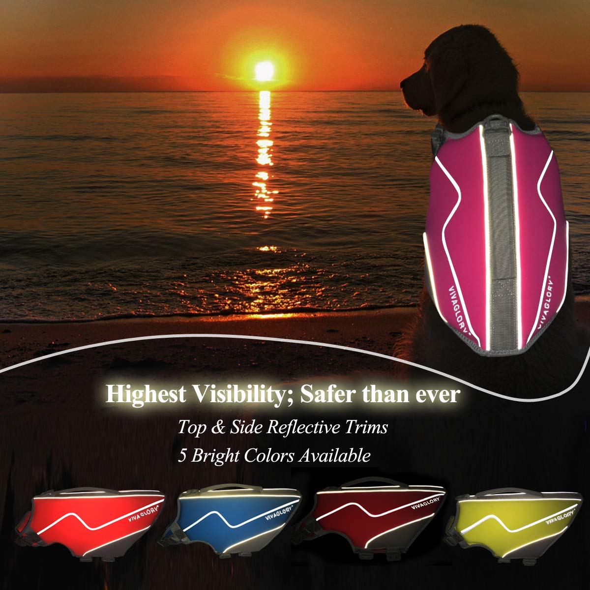 Vivaglory Neoprene Dog Life Jacket Dog Lifejacket For Boating Hunting & Swimming, Lightweight With Leash Ring, M, Pink