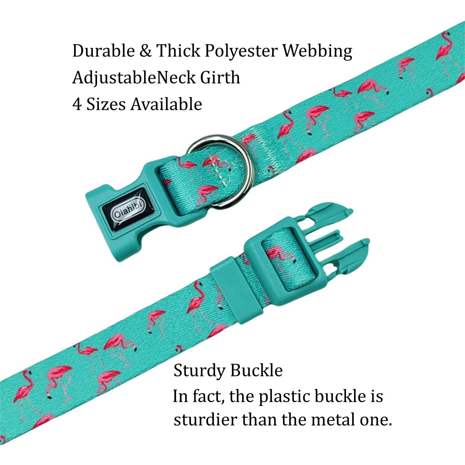 Olahibi Dog Collar Leash Set, Flamingo Pattern, Polyester Material, Adjustable Collar And 5Ft Matching Leash, For Medium Dogs.(M