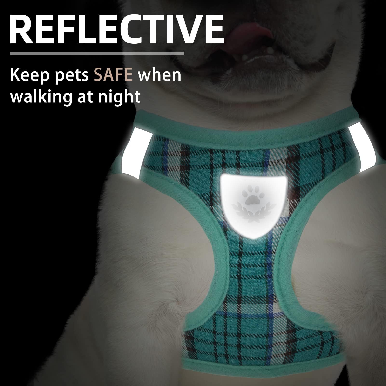 Pupteck Adjustable Dog Harness Collar And Leash Set Step In No Pull Pet Harness For Small Medium Dogs Puppy And Cats Outdoor Walking Running, Soft Mesh Padded Reflective Vest Harnesses, Lake Green S