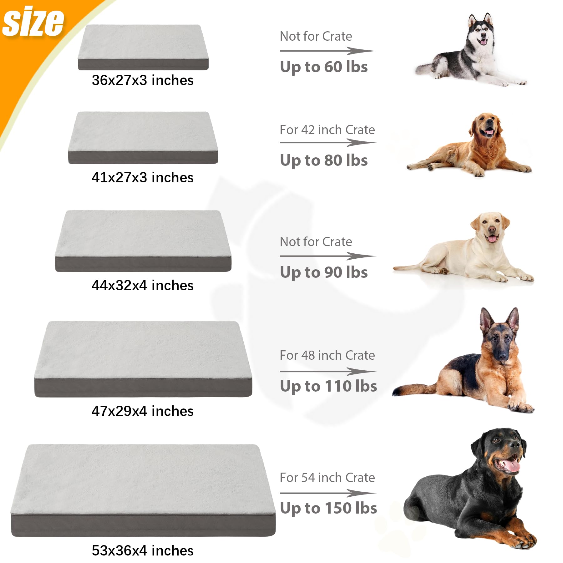 Ksiia Orthopedic Extra Large Dog Crate Bed, Deluxe Plush Waterproof Washable Dog Bed With Egg Crate Foam & Removable Cover, 53 X 36 Inch, Gray