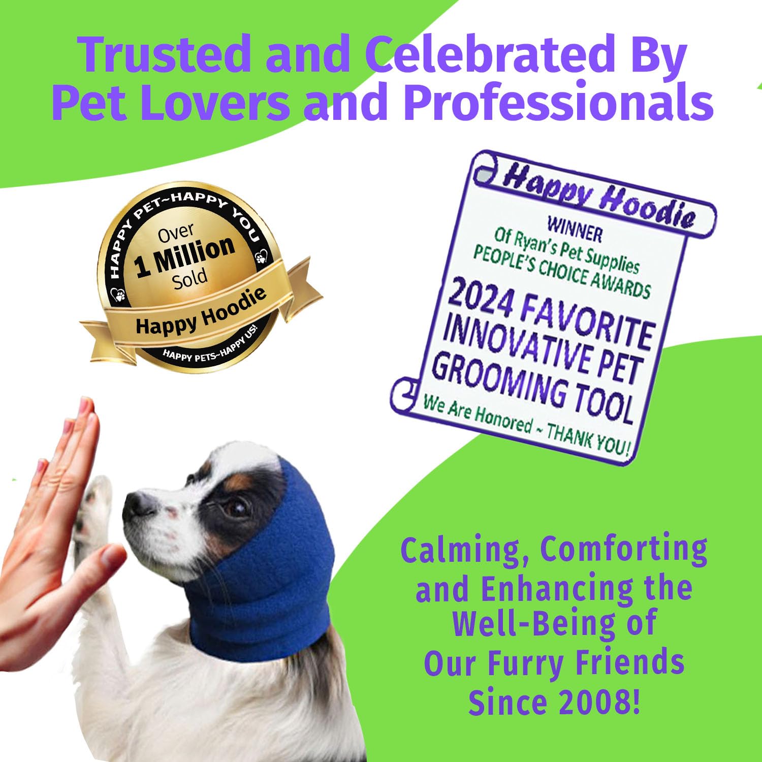 Happy Hoodie The Original Dog & Cat Calming Band, Anxiety Relief/Noise Protection-Grooming-Thunder-Fireworks (Small, Blue)