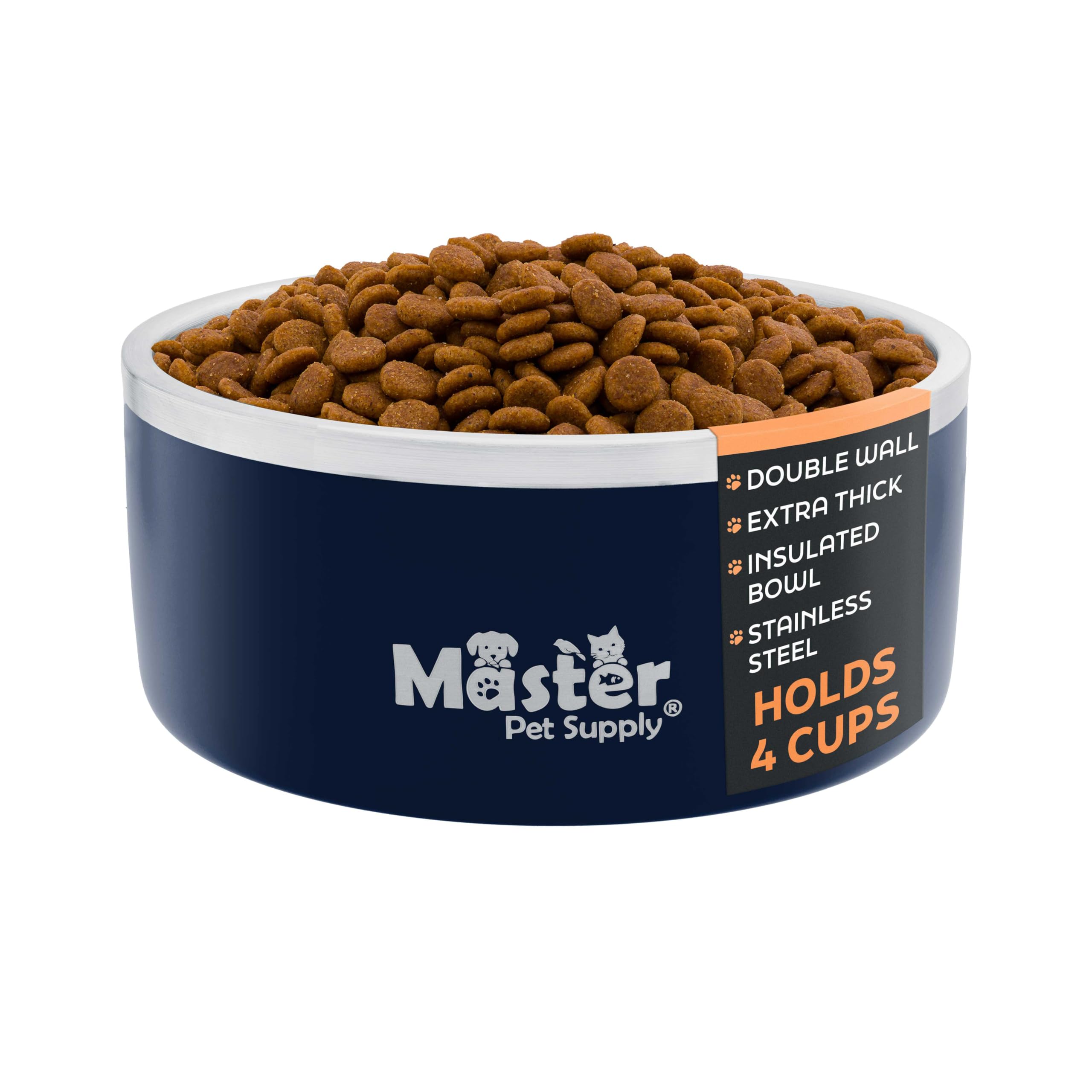 Master Pet Supply Stainless Steel Dog Bowls - 32 oz, Heavy Duty - Navy Blue, Double Wall Extra-Thick Insulated, Non-Slip Pet Wat