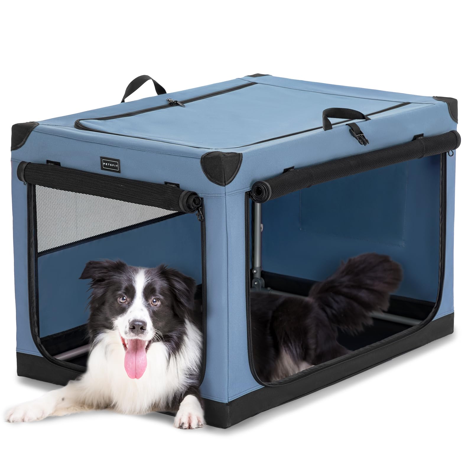 Petsfit 36 Inch Portable Dog Kennel, Adjustable Fabric Cover By Spiral Iron Pipe, Chew Proof 3 Door Design, Soft Collapsible Dog