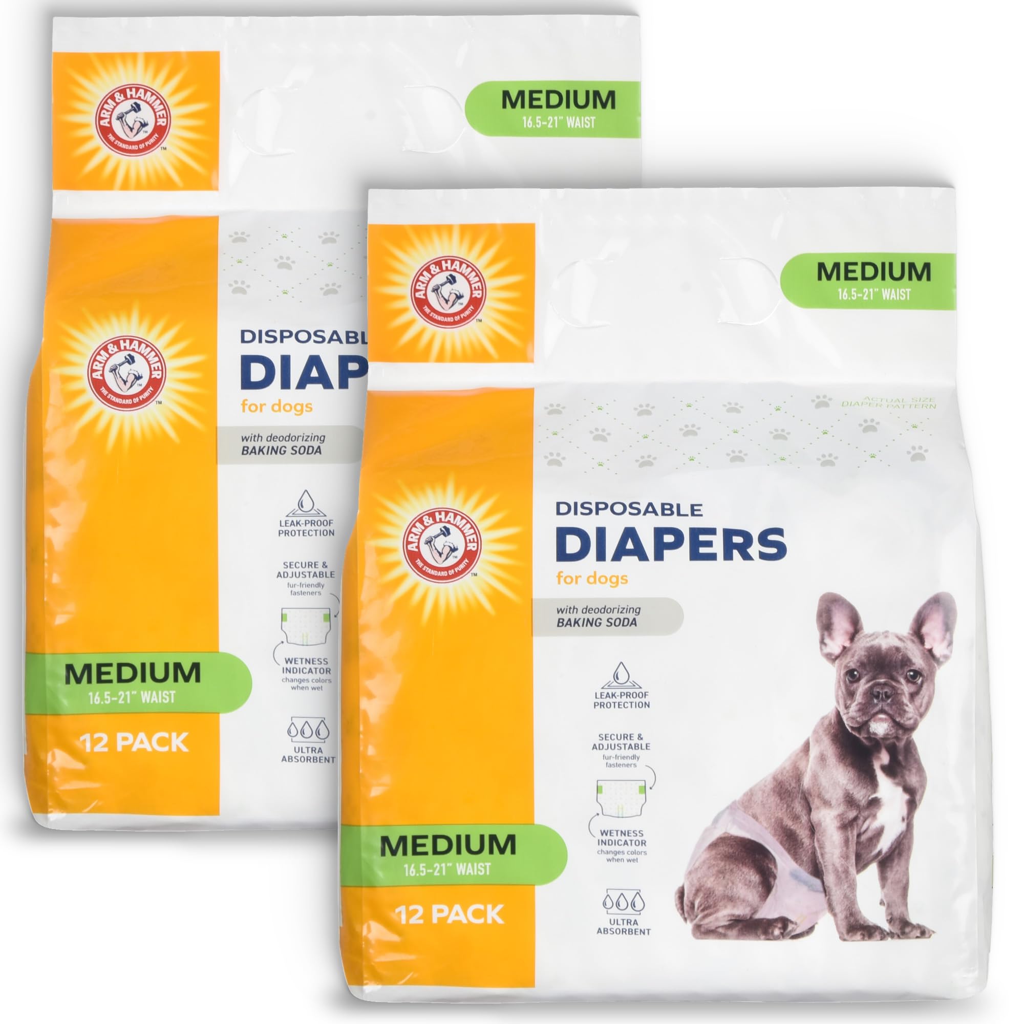 Arm&Hammer for Pets Female Dog Diapers, Size Medium, 24 Count UltraAbsorbent, Adjustable Girl Dog Diapers with Leakproof Protect