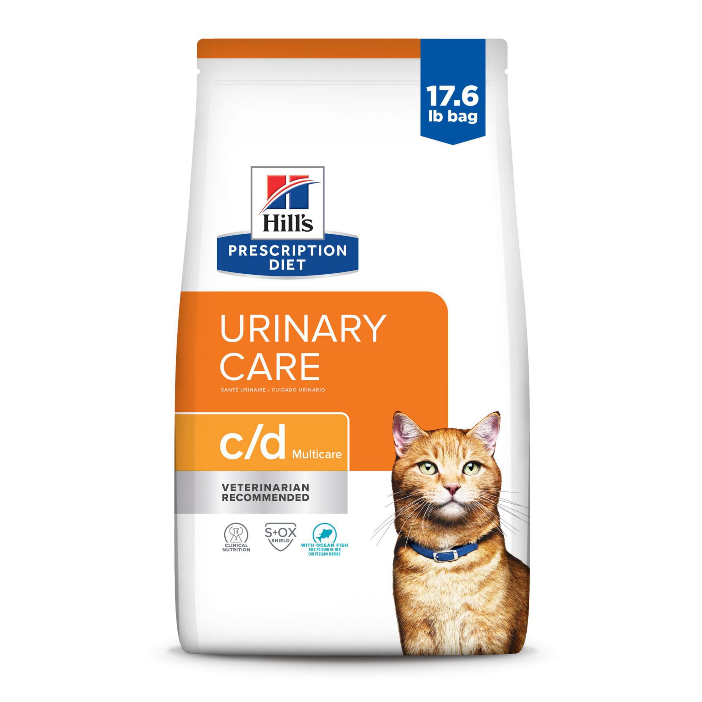 Hills Prescription Diet c/d Multicare Urinary Care Dry Cat Food, Ocean Fish, 17.6 lb. Bag