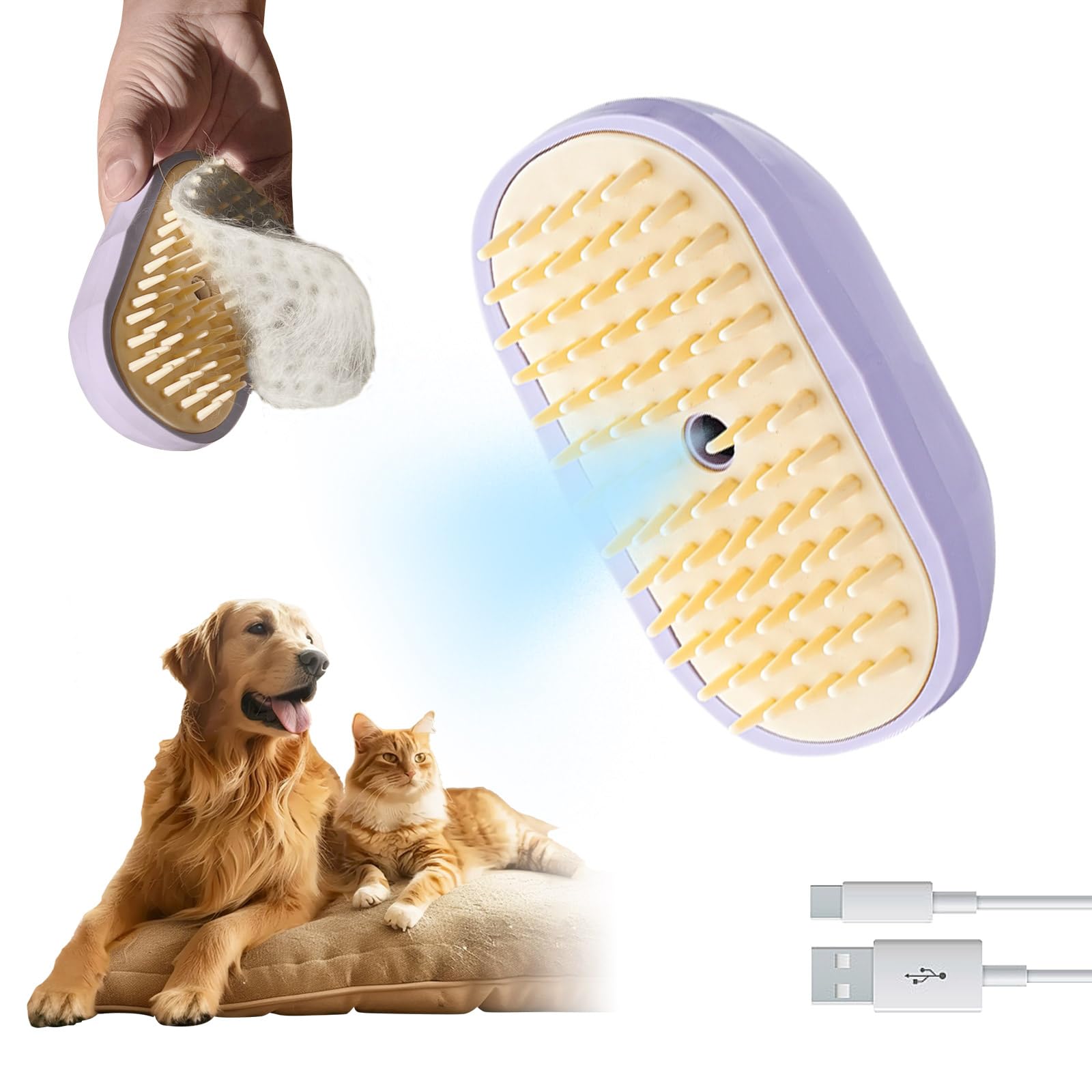 Goocare 2Nd Soft Silicone 3-In-1 Cat Steam Brush For Shedding, Pet Hair Removal Comb With Water Tank, Spray Brush For Pet Groomi