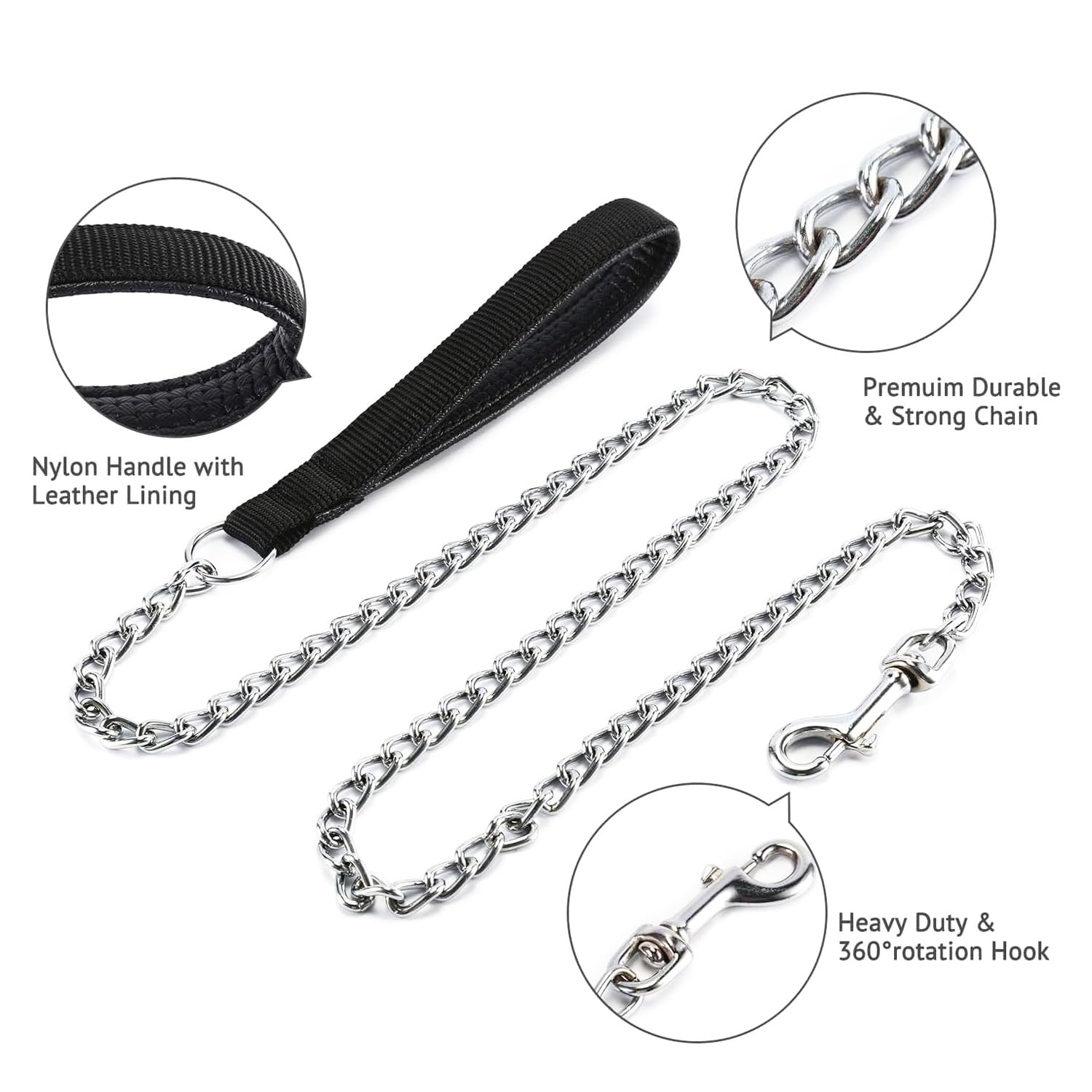 Petiry Chain Leash Metal Dog Leash Chrome Plated With Soft Padded Handle For Small Dogs.(S, Black Handle)
