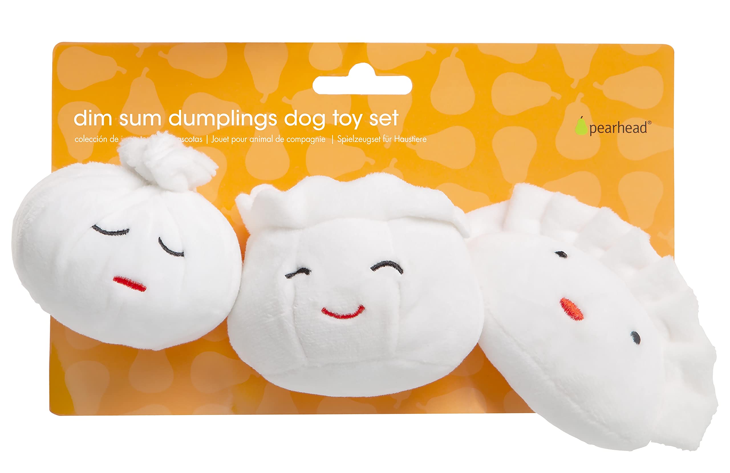 Pearhead Dim Sum Pet Toys, Squeaky Dog Toy Set, Pet Owner Must Have Dog Accessory, Set Of 3, All Breed Sizes, White