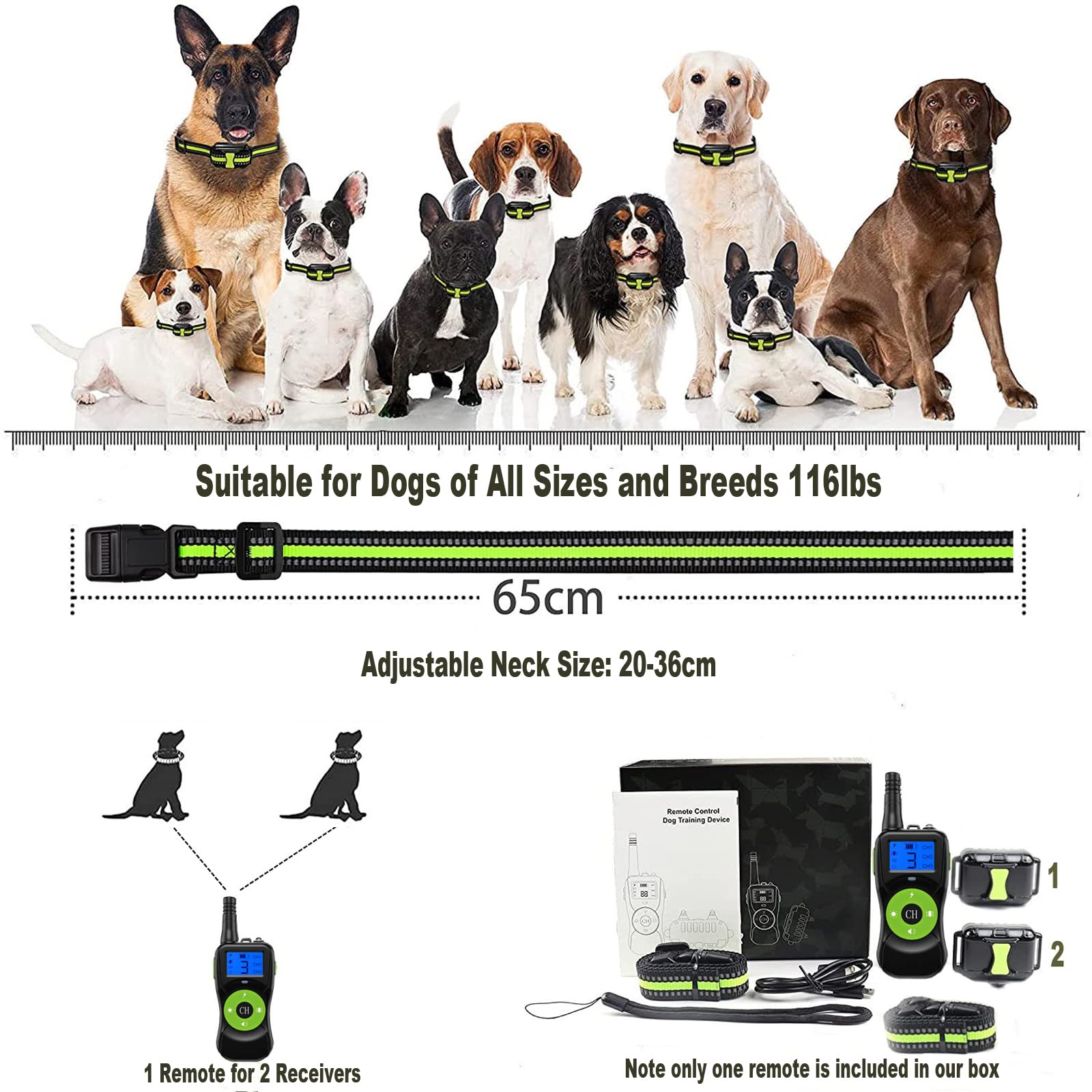 Dog Shock Collar For Dog With Remote,Rechargeable Electric Dog Collar With Beep,Vibration,Light,Shock,4 Training Mode,Waterproof Electronic Dog Collars For Large Small Medium Dogs