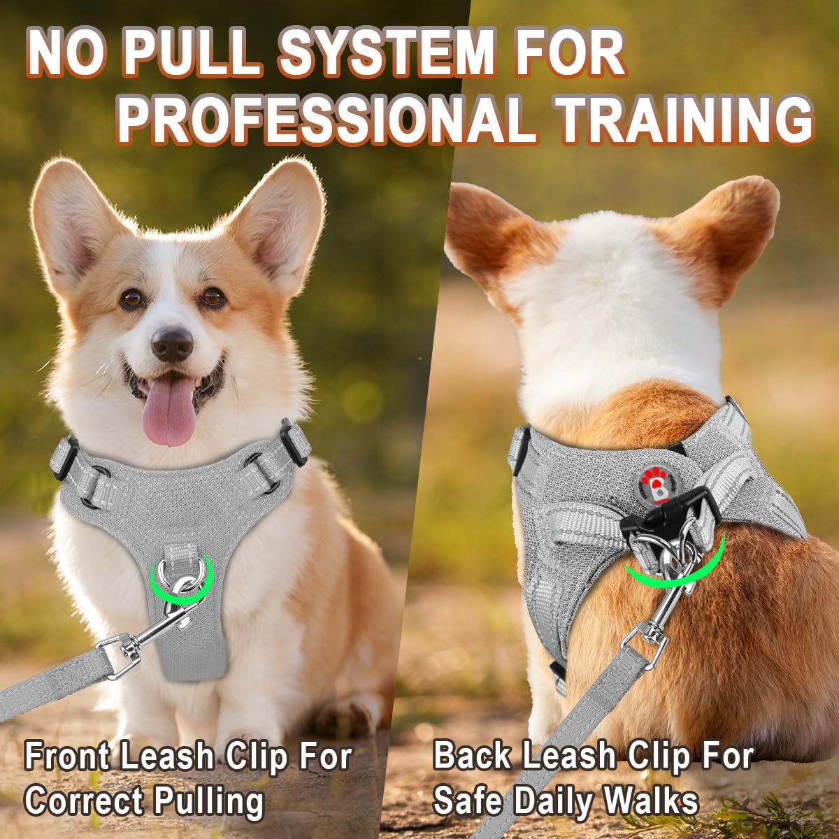 Barkbay Dog Harness, Reflective Adjustable No Pull Harness, Breathable Soft, Grey, Xxs