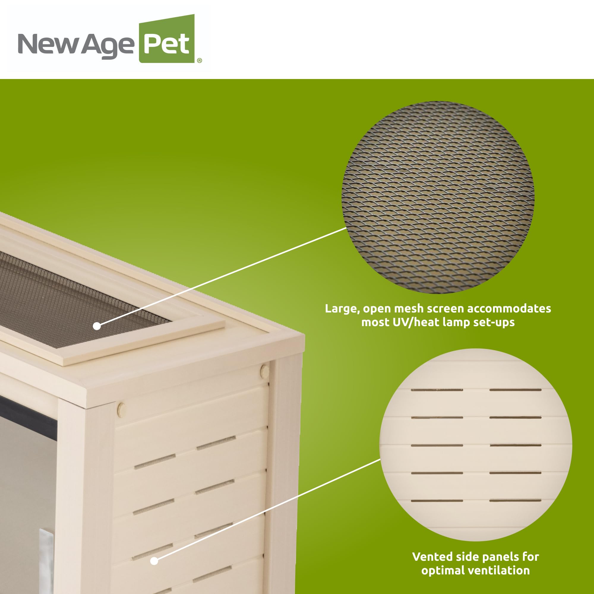 New Age Pet Ecoflex 36'' Mojave Reptile Lounge -Durable Wood Plastic Composite Habitat With Ventilation, Removable Glass Doors &